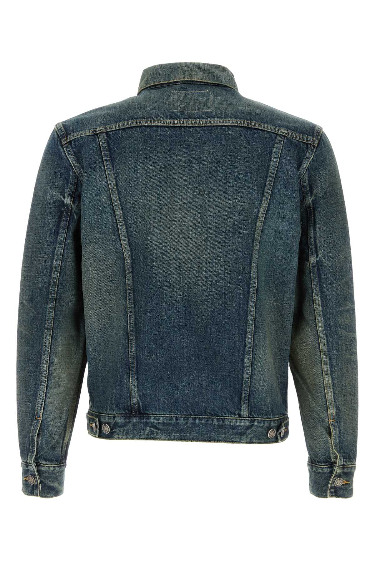 Saint Laurent Blue Slim Jacket With Patch Pockets In Denim Man In Blueamazon