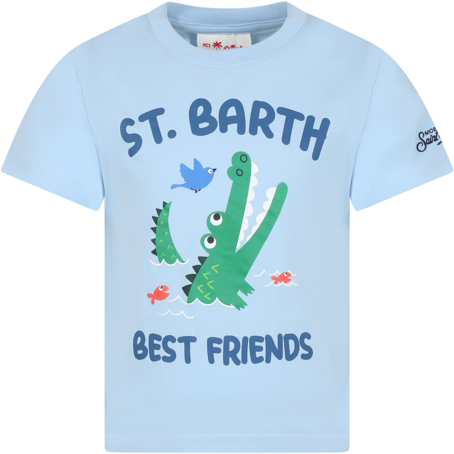 Shop Mc2 Saint Barth Light Blue Cotton T-shirt For Boy With Crocodile And Logo