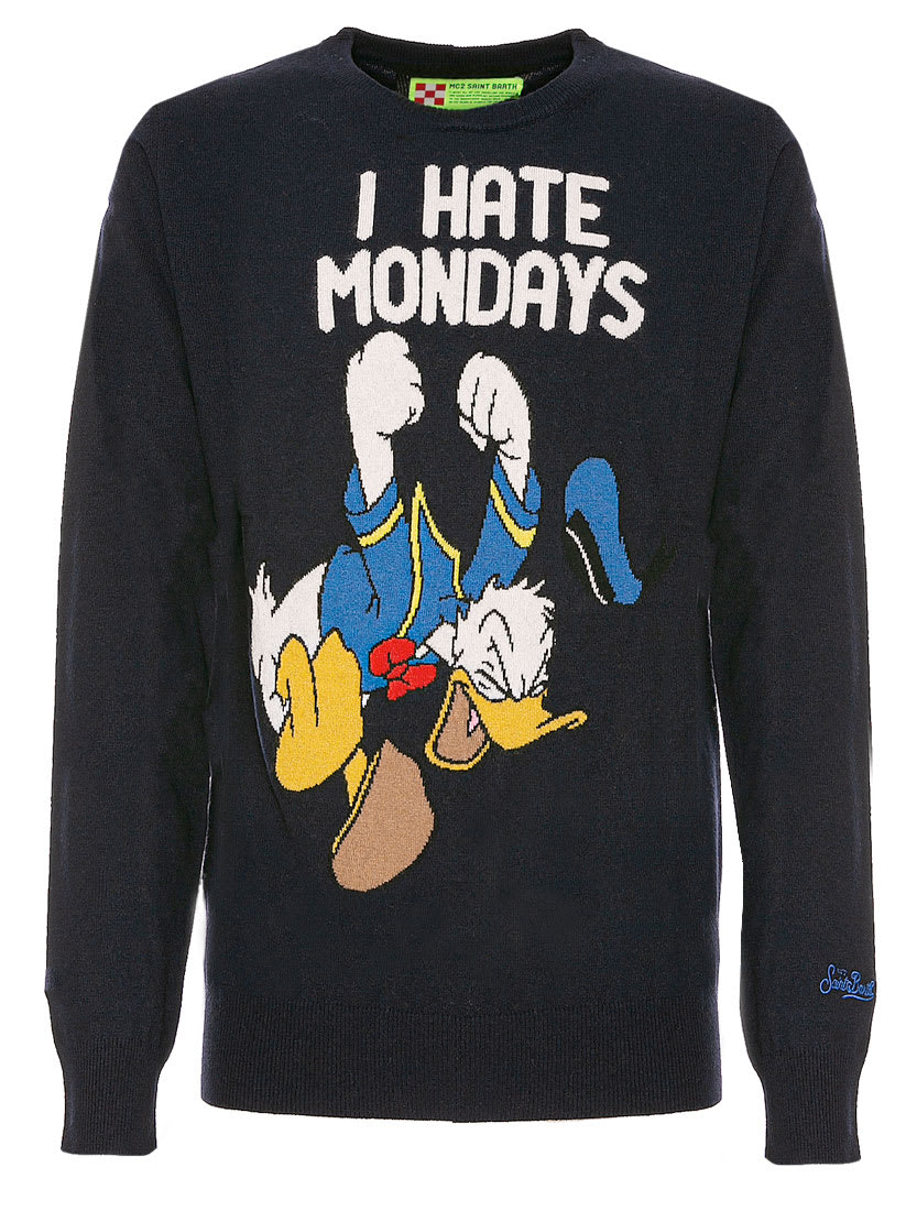 MC2 Saint Barth Donald Duck Blue Navy Man Sweater I Hate Mondays Print - Disney Special Edition©