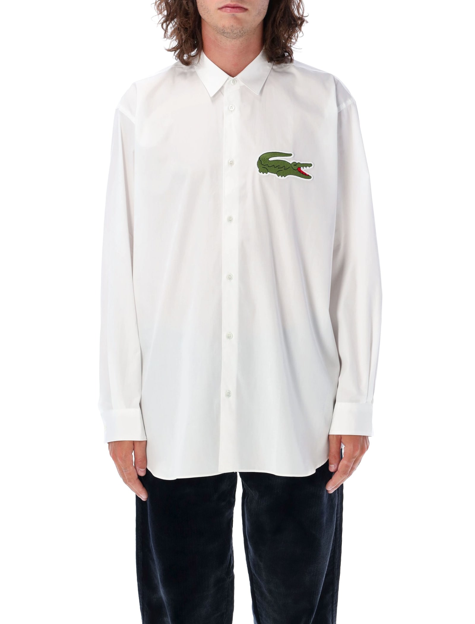 Shop Comme Des Garçons Shirt Big Croco Lacoste Shirt In White