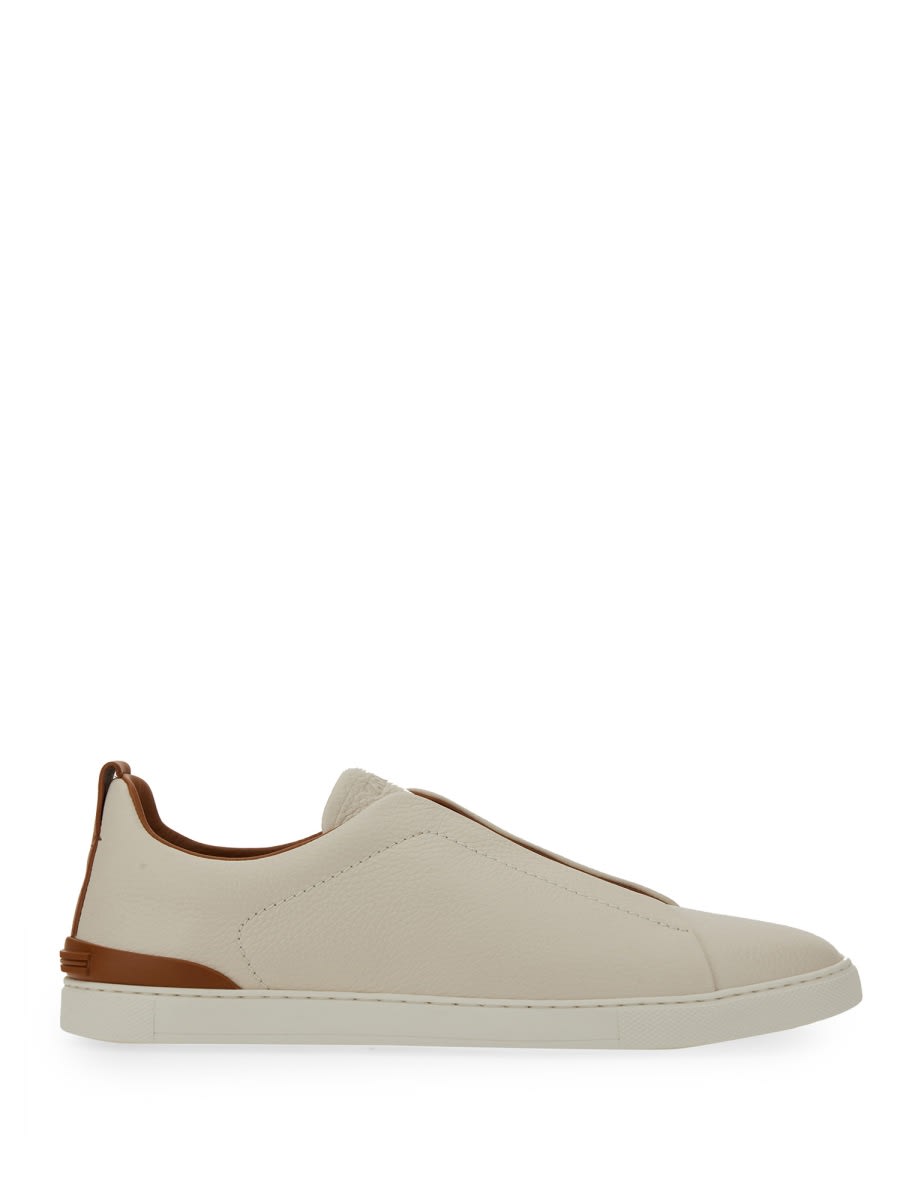 Shop Zegna Low Top Sneaker With Triple Stitch In Beige