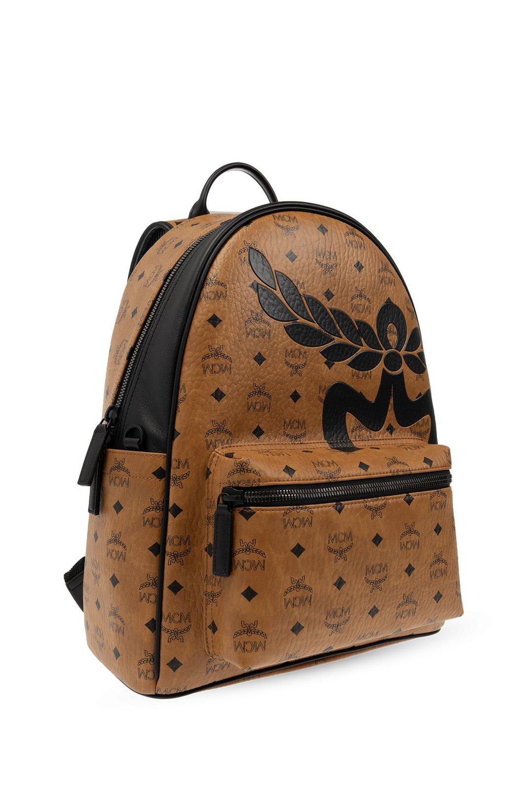 Shop Mcm Medium Stark Mega Laurel Visetos Zipped Backpack In Brown/black