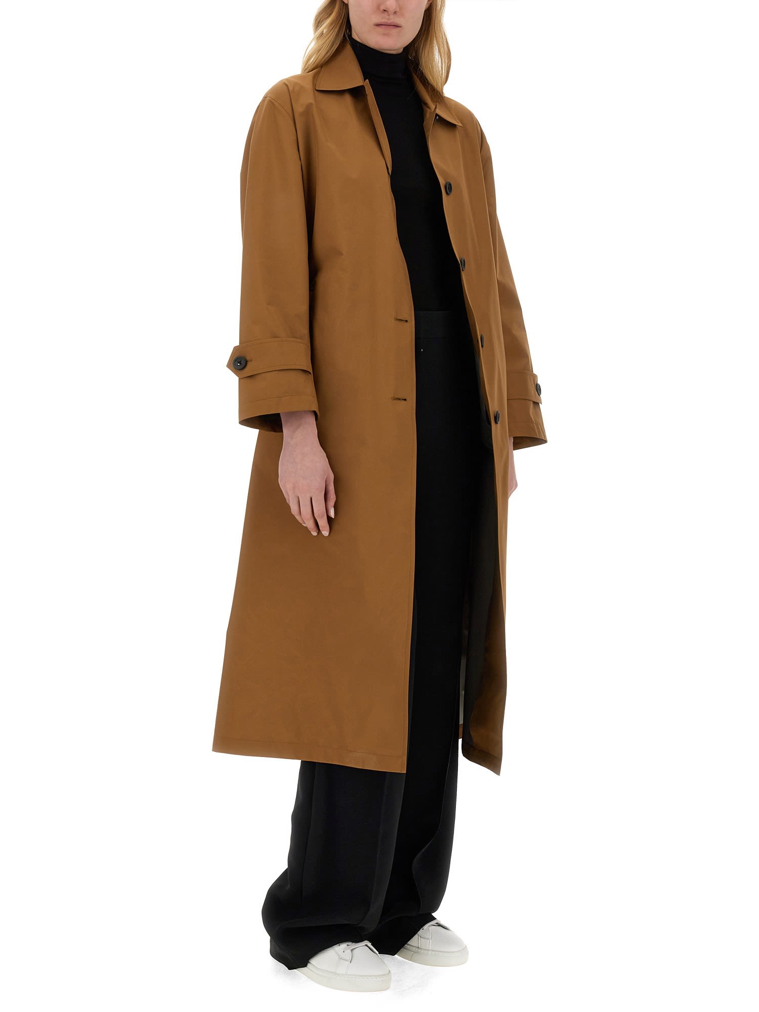 Shop Herno Trench Coat With Buttons In Brown