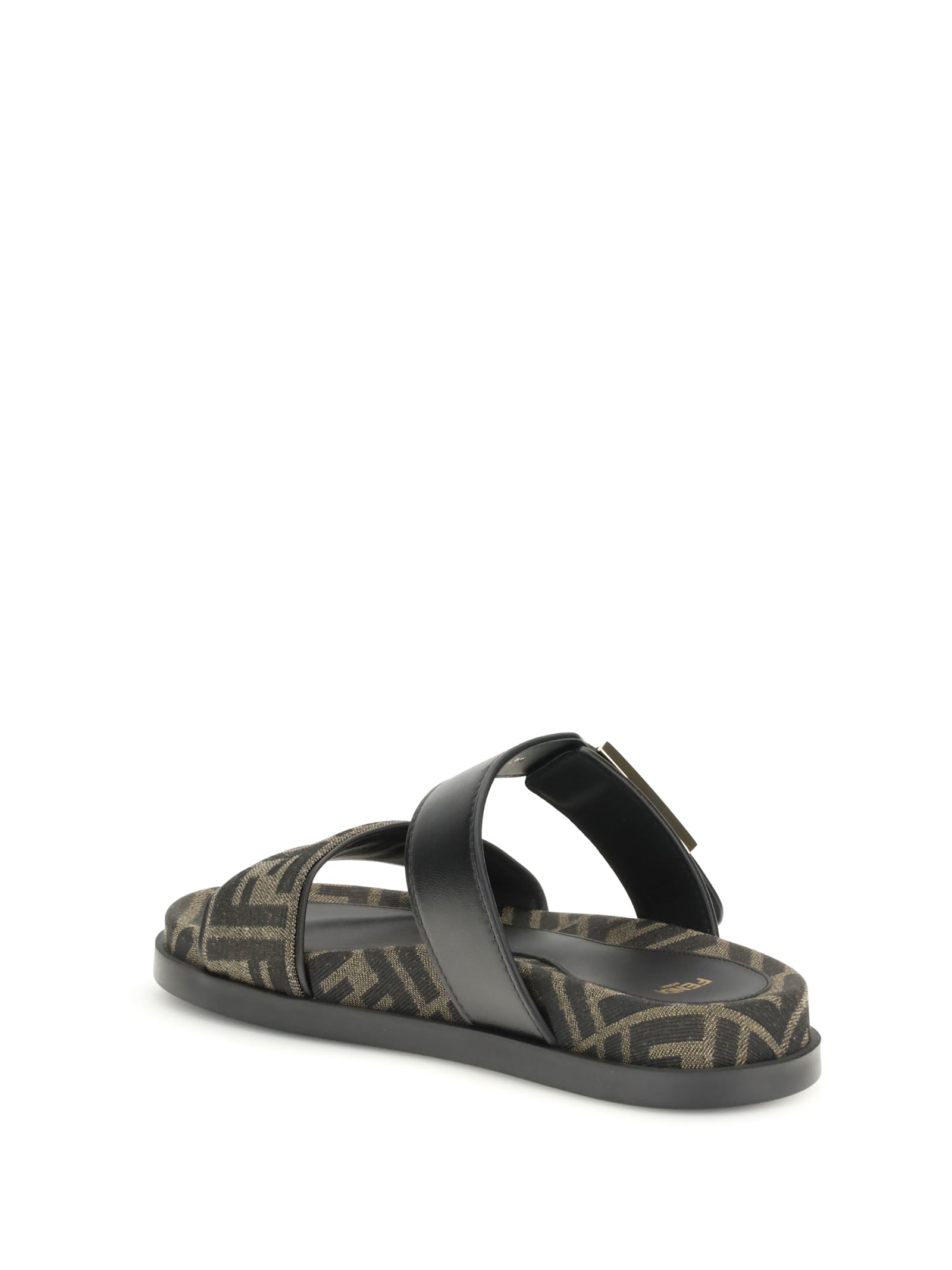 Fendi Leather Sandals With Double Strap And Buckle In Gray