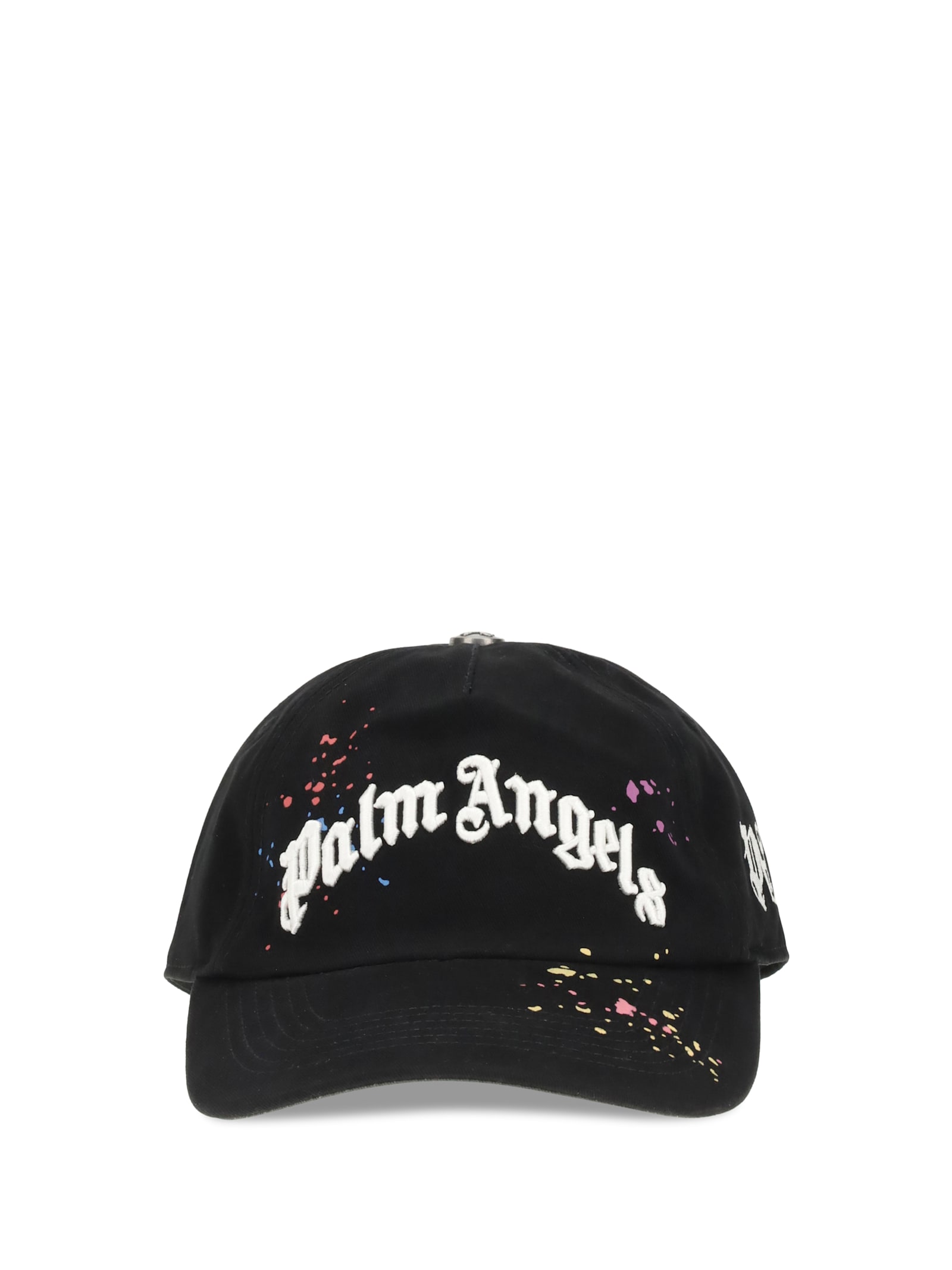 Palm Angels Curved Brim Cap With Bold Embroidery And Colorful Accents In Black