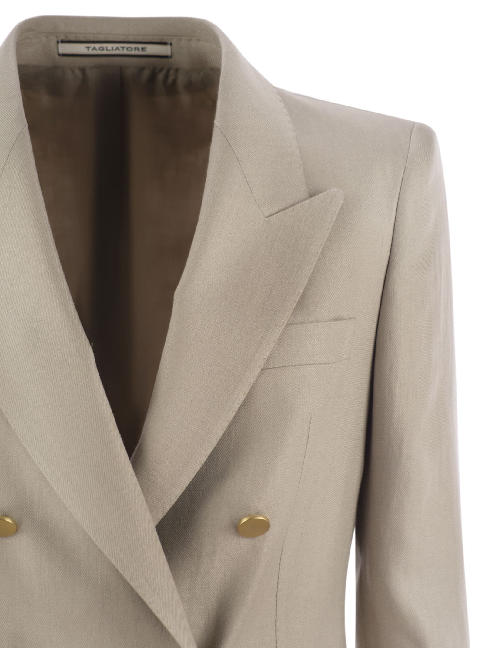 Tagliatore Paris Linen Double Breasted Blazer In Ecru