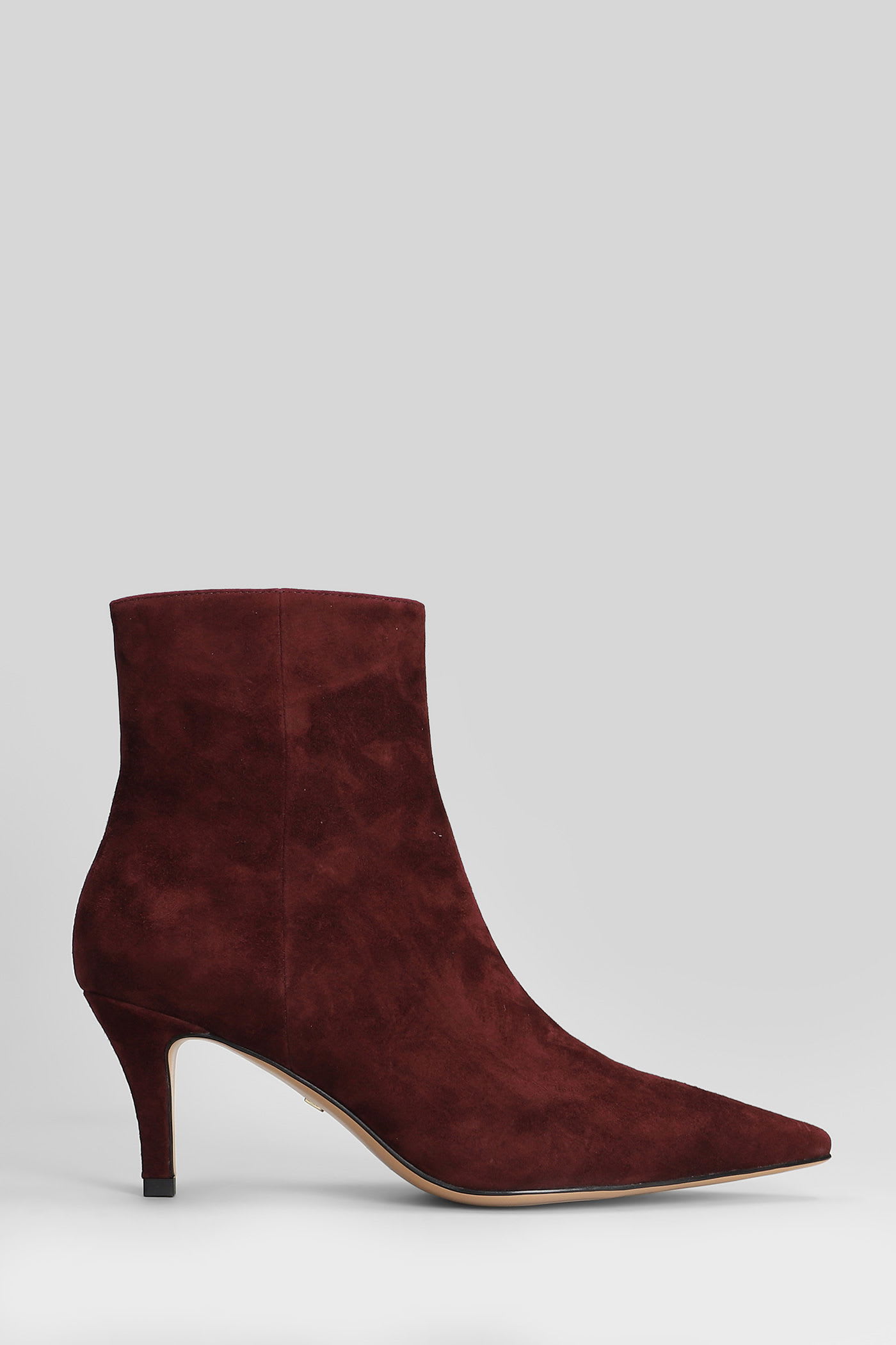 Lola Cruz High Heels Ankle Boots In Bordeaux Suede In Burgundy