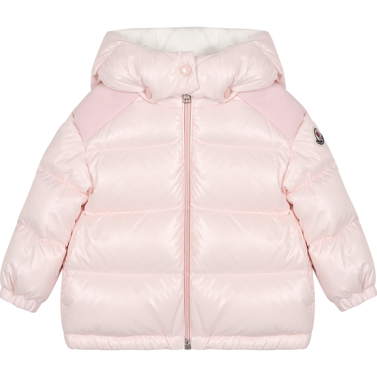 MONCLER PINK VALYA DOWN JACKET FOR BABY GIRL WITH LOGO