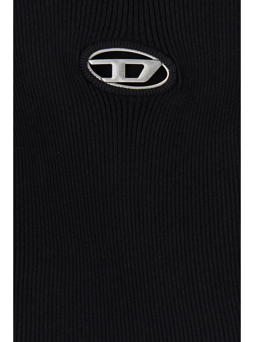 Shop Diesel Black Sweater With D-logo Cut-out In Ribbed Fabric Woman