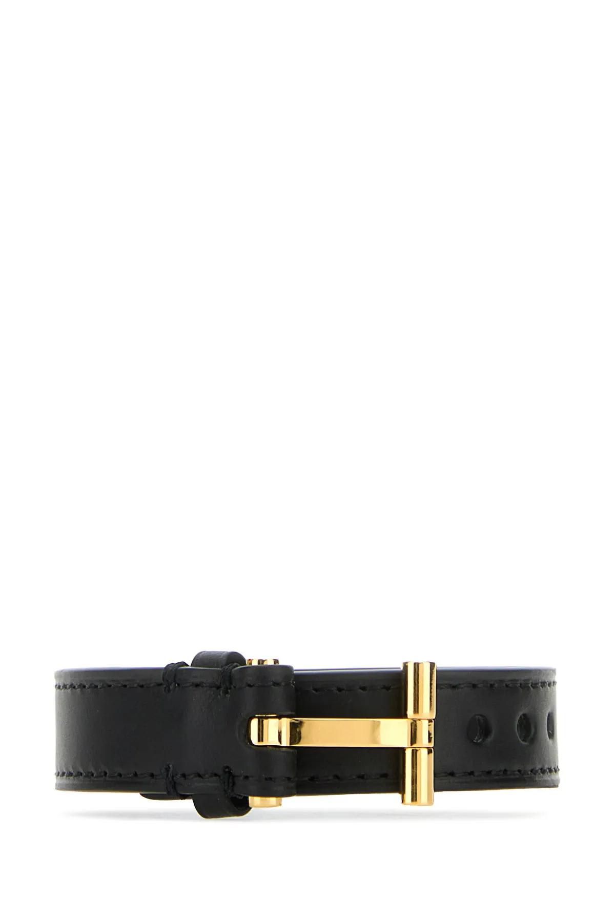 Black Leather T Bracelet