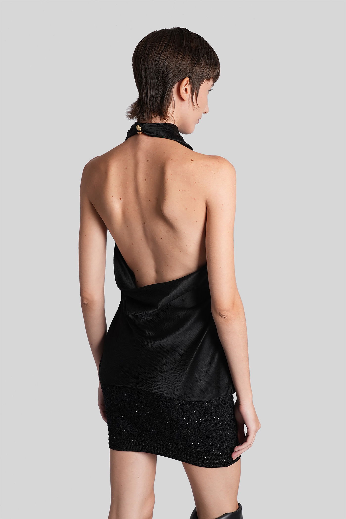 Balmain Halterneck Sleeveless Backless Draped Neckline Fitted Silhouette In Black