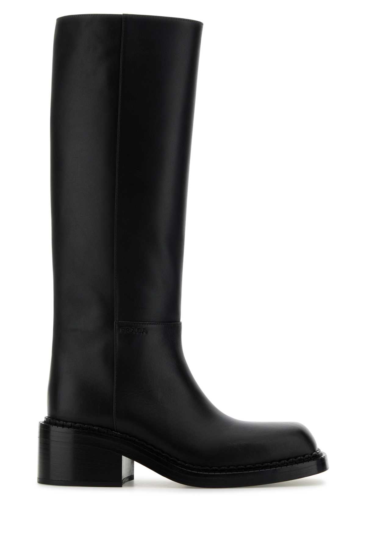 Shop Prada Black Leather Boots In Nero