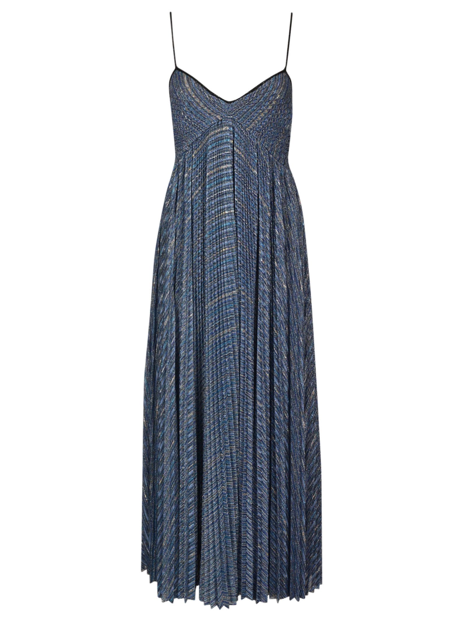 Forte Forte Stripe Pattern V-neck Pleated Dress In Sapphire