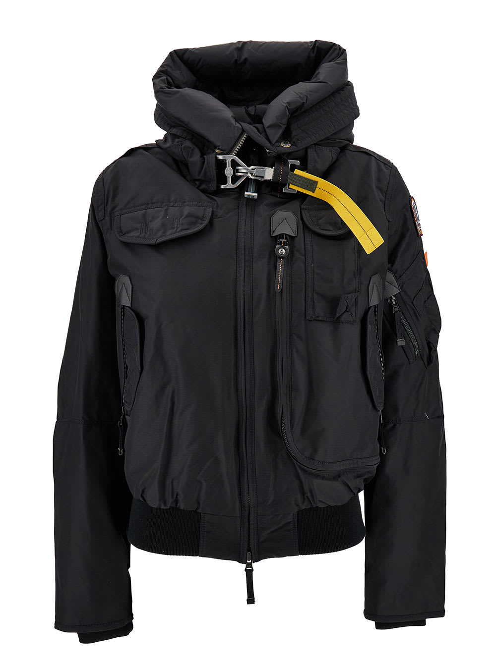 Shop Parajumpers Black Down Jacket With Hood And Maxi Buckle In Polyamide Woman