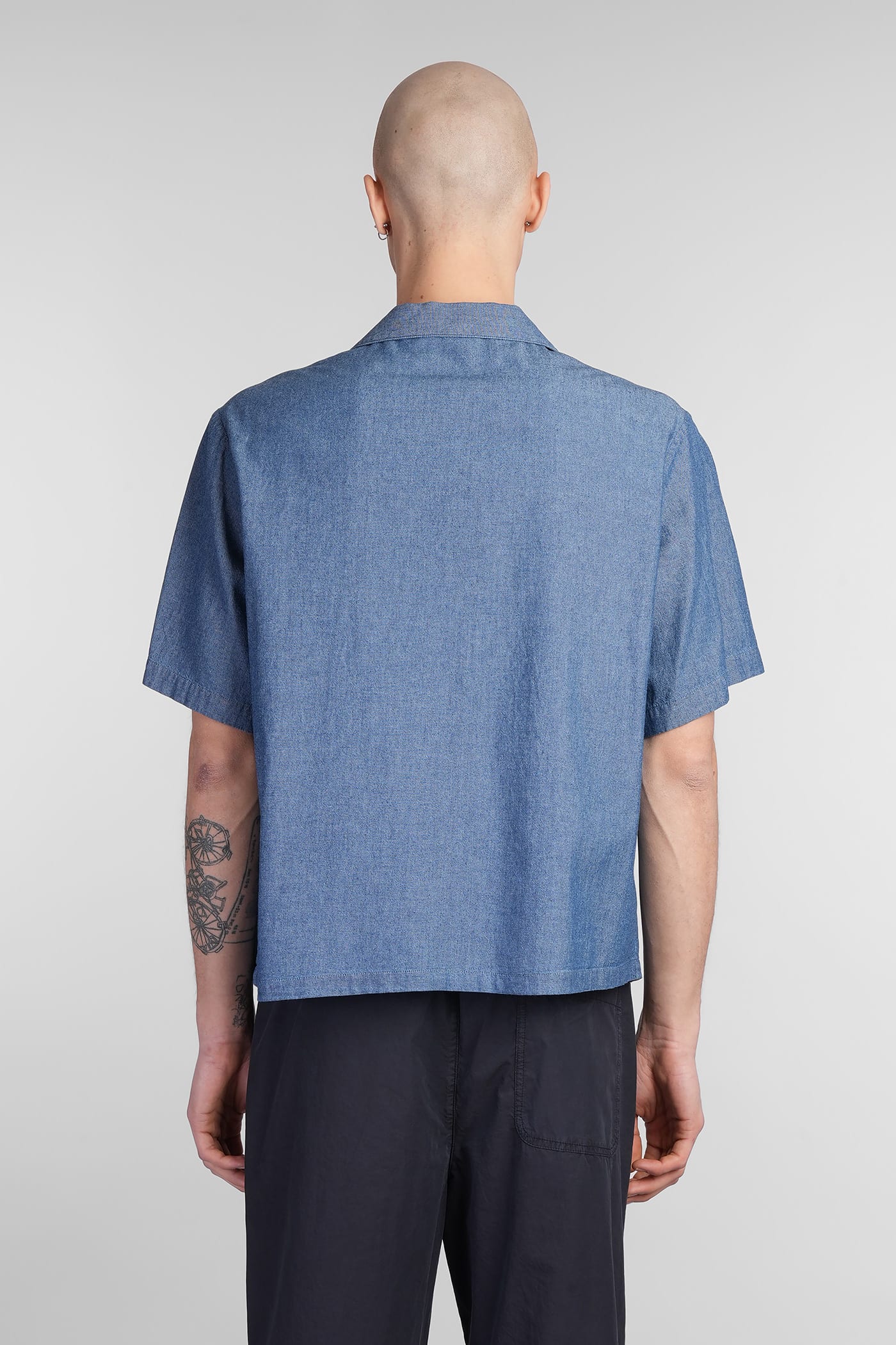 Aspesi Short Sleeves Spread Collar Chest Pocket Shirt In Blue