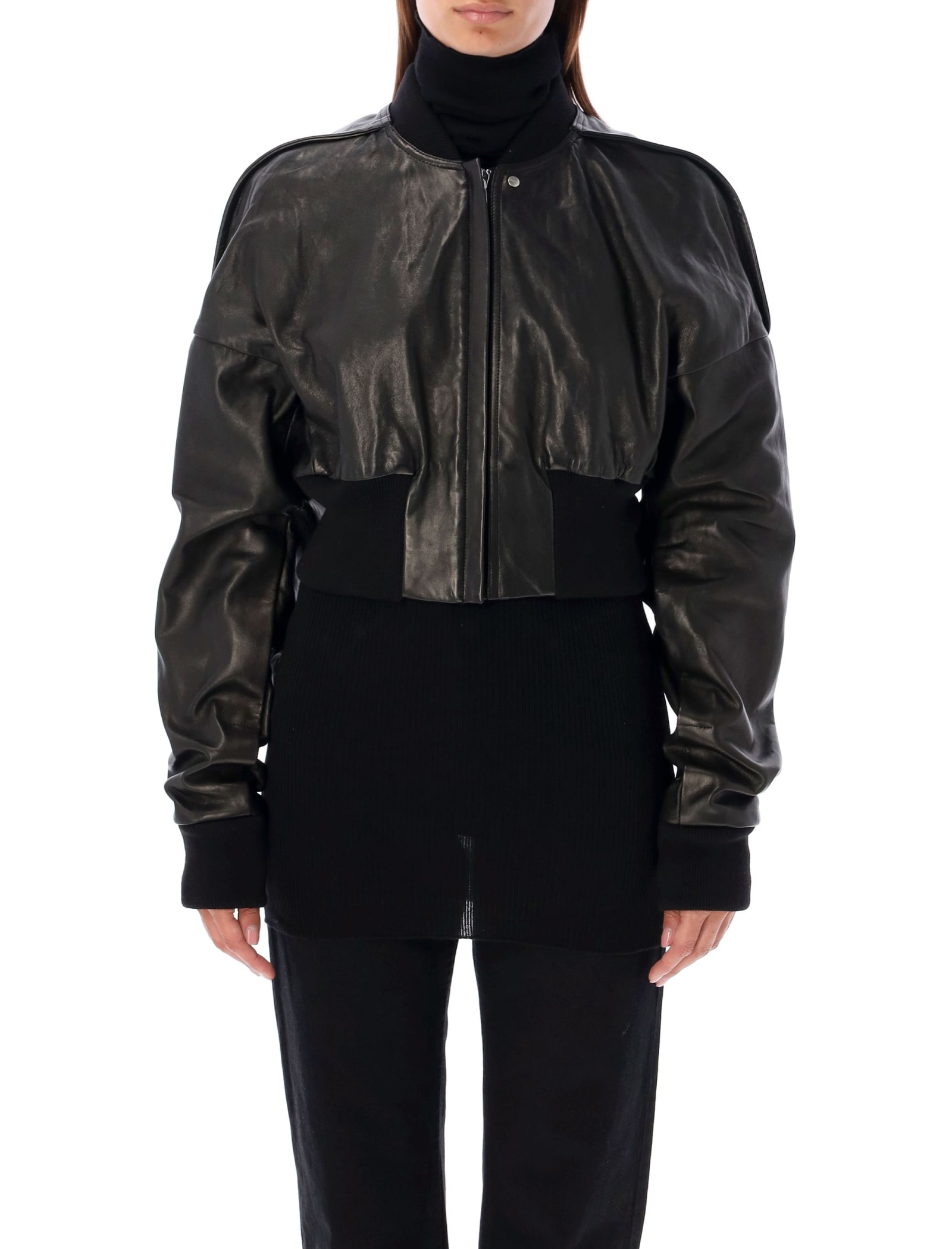 Shop Rick Owens Flight Jacket Cropped In Black