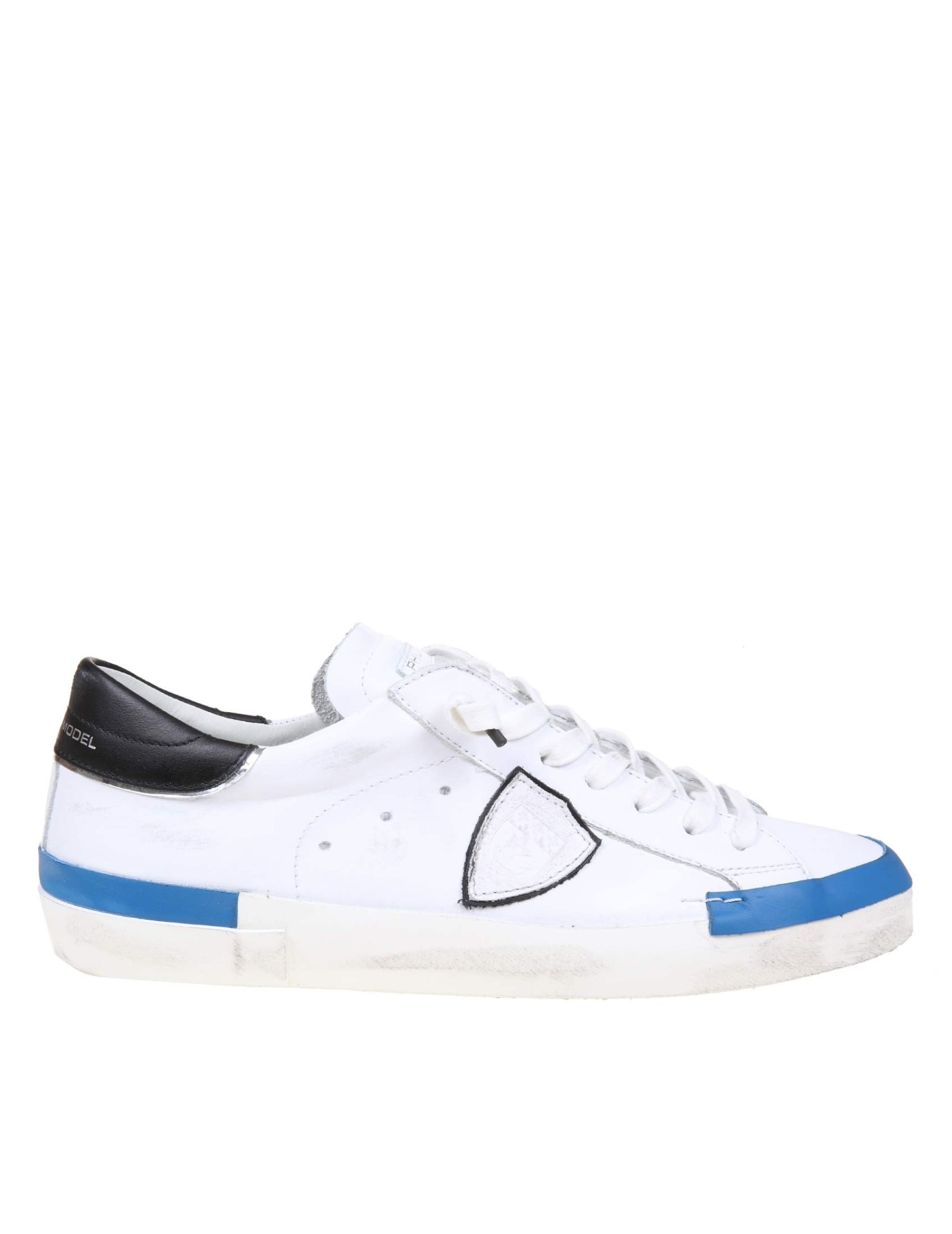Philippe Model Prsx Sneakers In White And Blue Leather