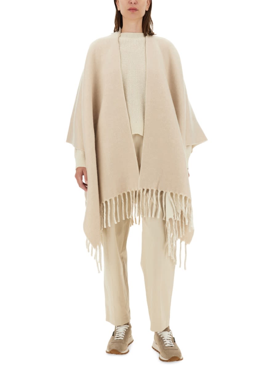 Shop Brunello Cucinelli Double Knit Wool And Cashmere Poncho In Beige