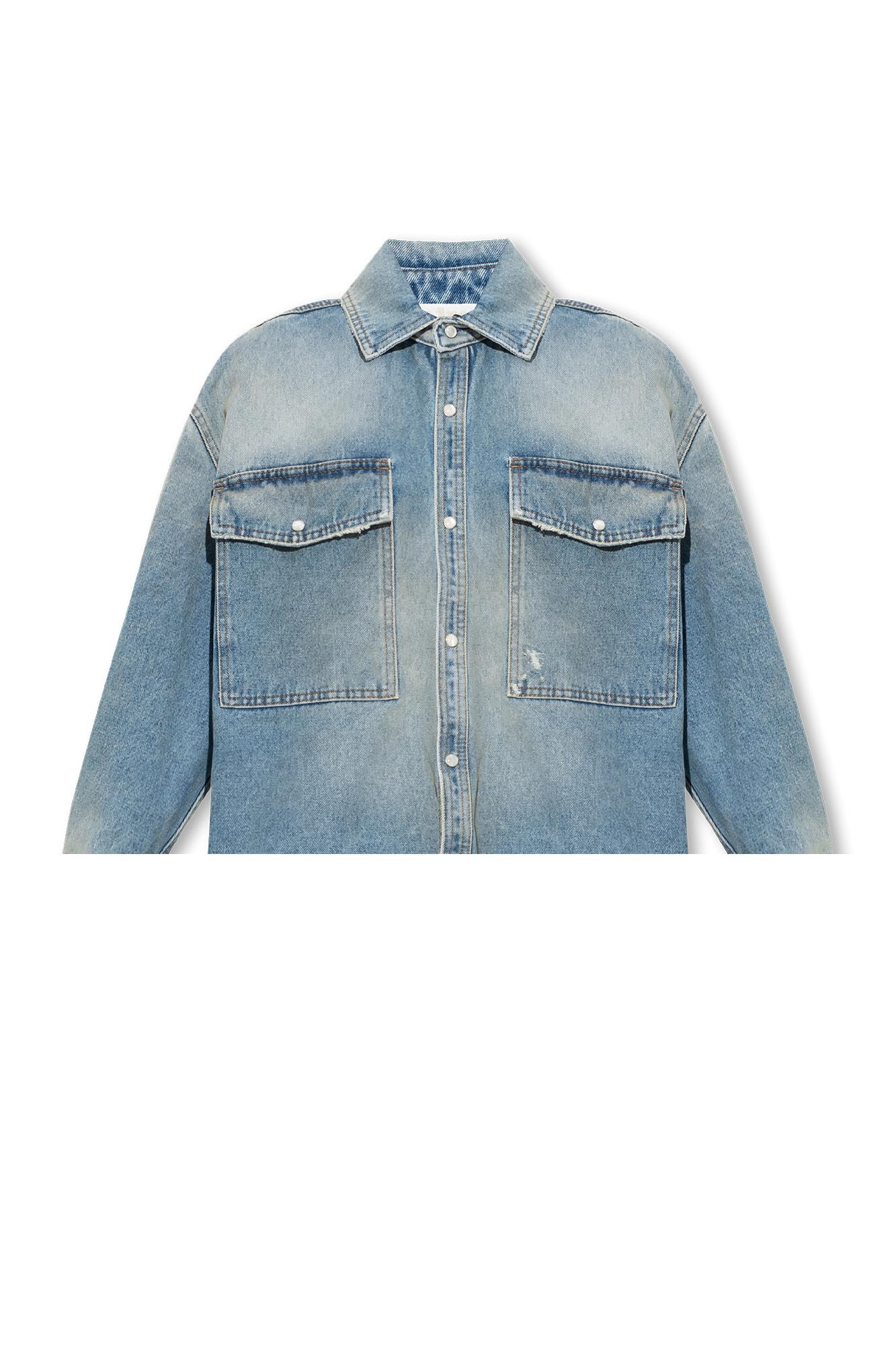 Shop Palm Angels Denim Shirt With A Vintage Effect In Blue