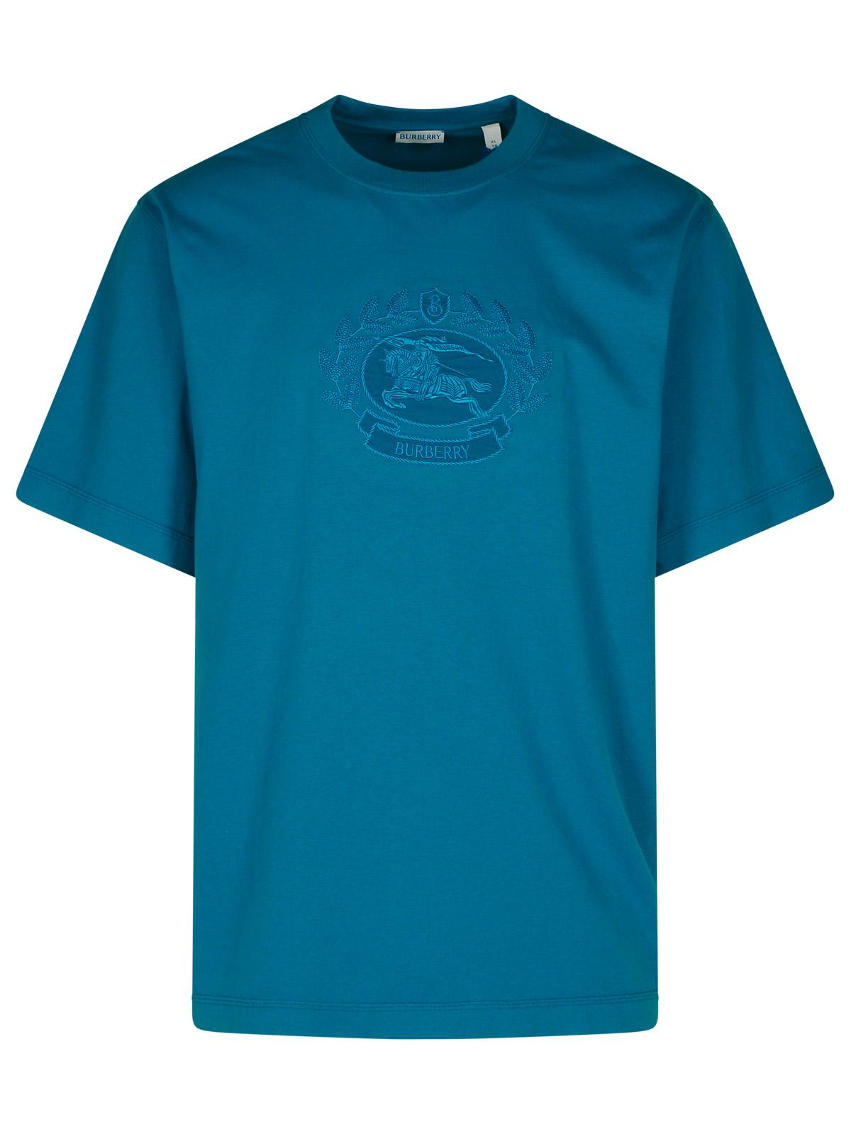 Shop Burberry Turquoise Cotton T-shirt In Light Blue