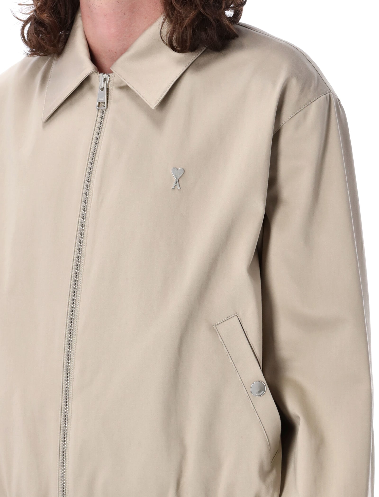 Shop Ami Alexandre Mattiussi Ami De Coeur Zipped Jacket In Light Beige