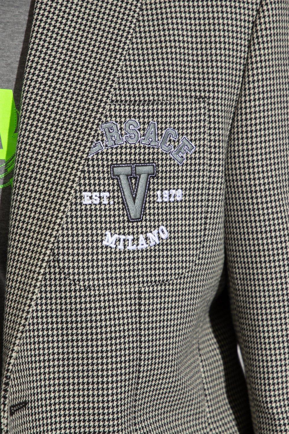 Shop Versace Single-breasted Logo Embroidered Blazer