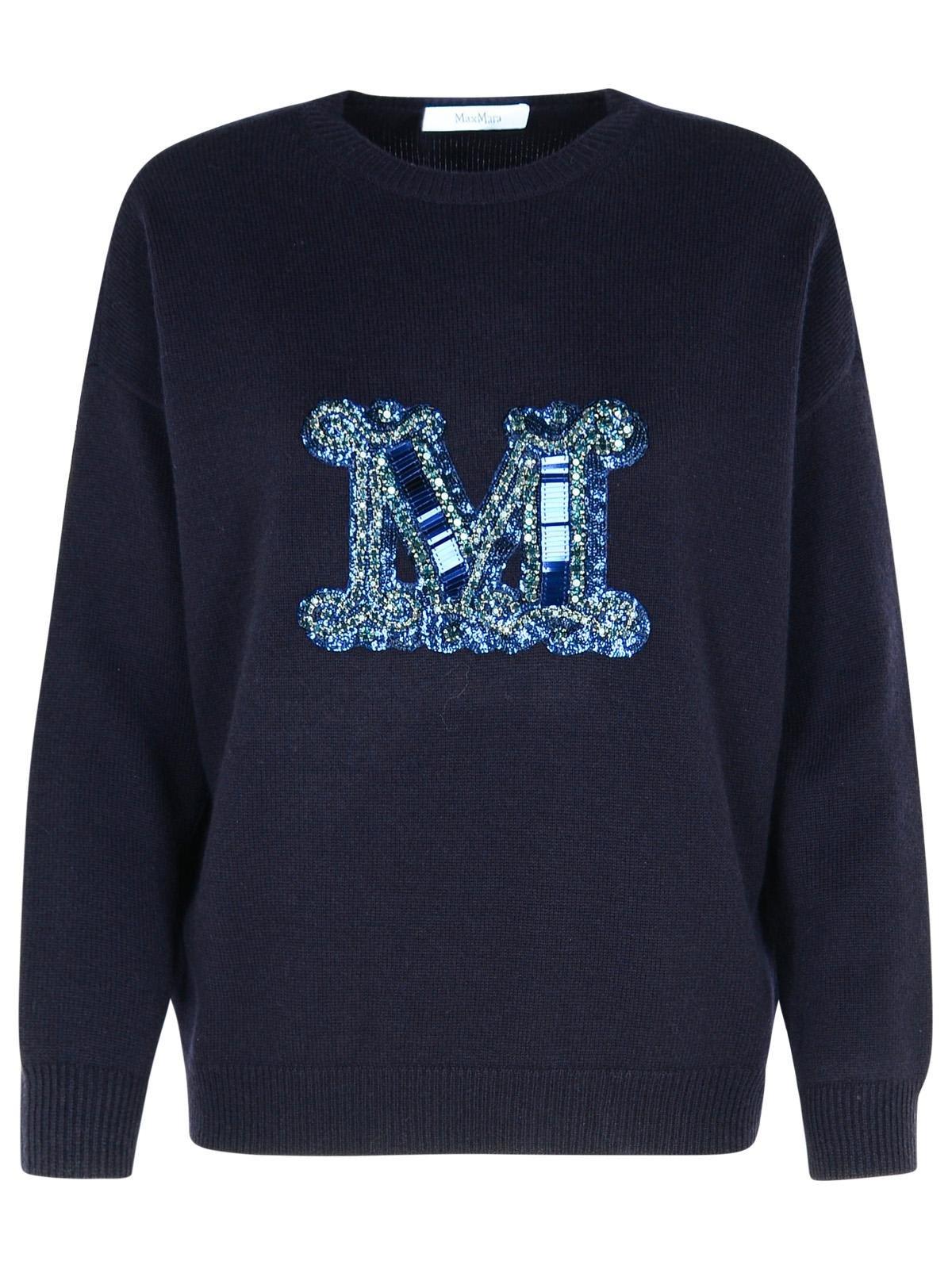 Shop Max Mara Logo Embroidered Knitted Jumper In Blu