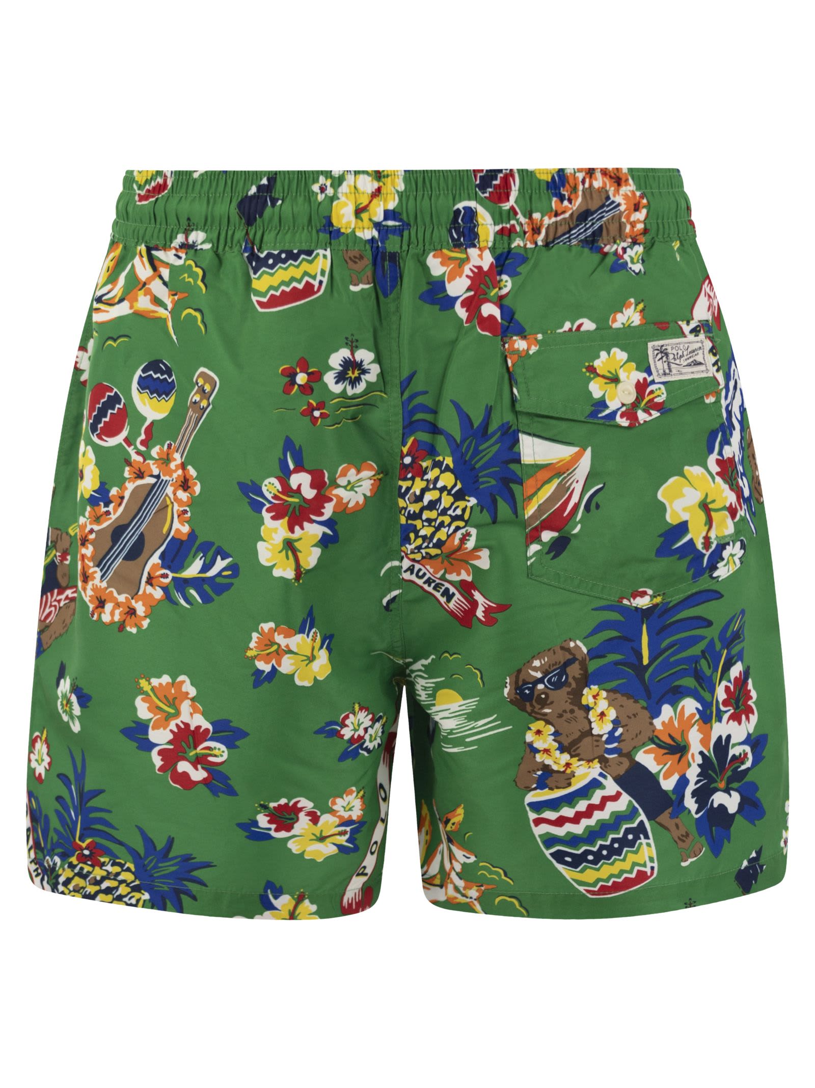 Shop Polo Ralph Lauren Traveler Polo Bear Beach Boxer Shorts In Green