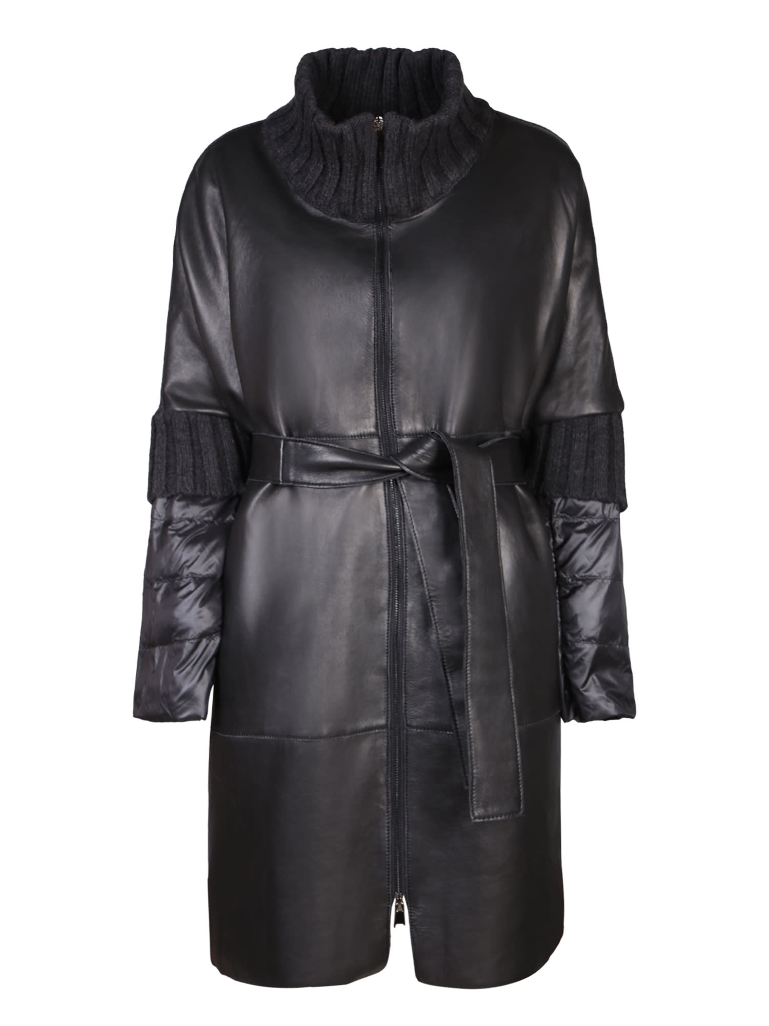 Parosh Black Leather Coat