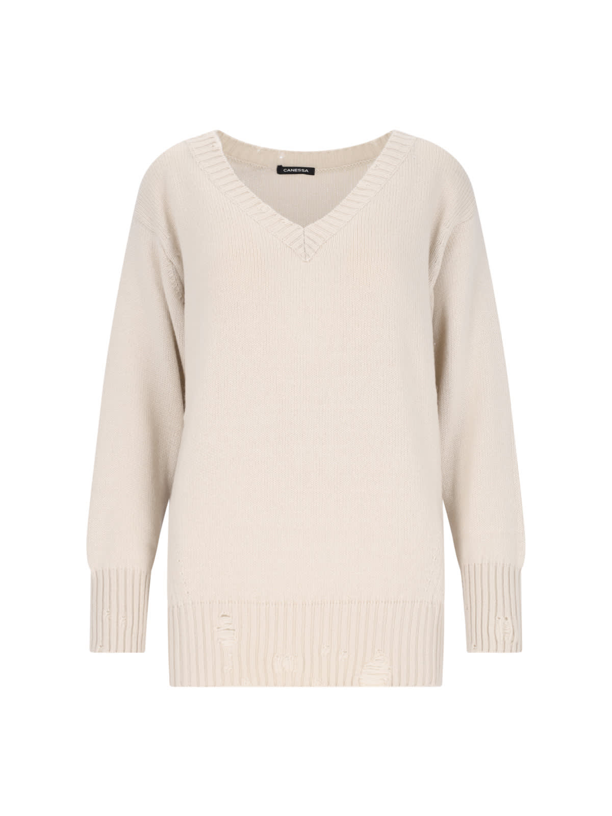 Shop Canessa Destroyed Detail Sweater In Crema