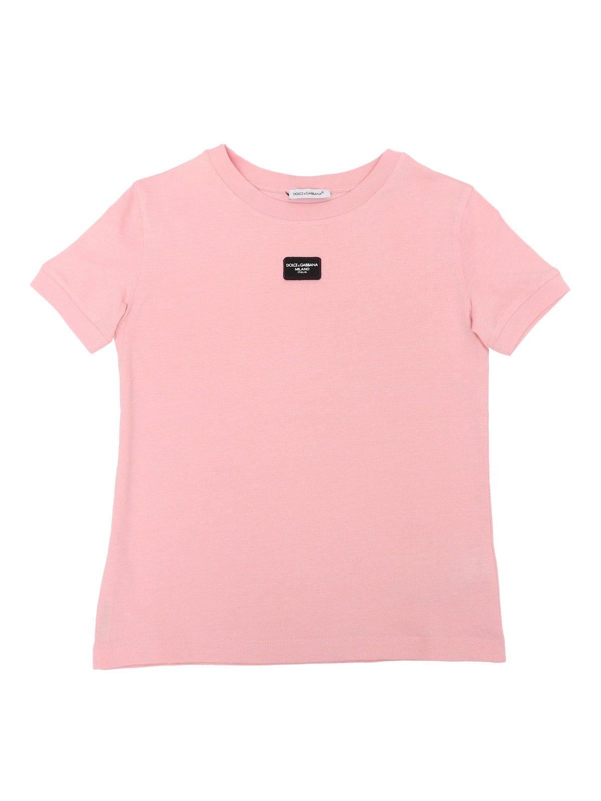 Shop Dolce & Gabbana Logo Patch Crewneck T-shirt In Rosa