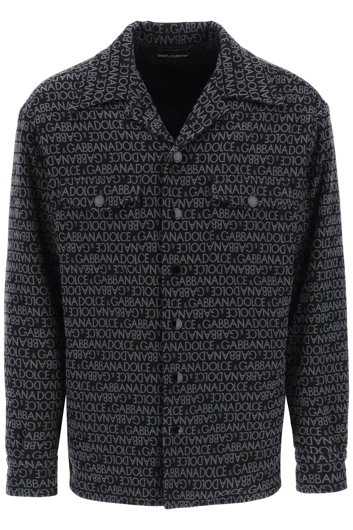 Shop Dolce & Gabbana Padded Overshirt With Jacquard Logo Motif In Jacquard (grey)
