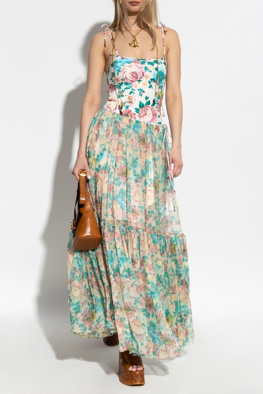 Chloé Pleated Tiered Floral-print Silk-chiffon Maxi Skirt