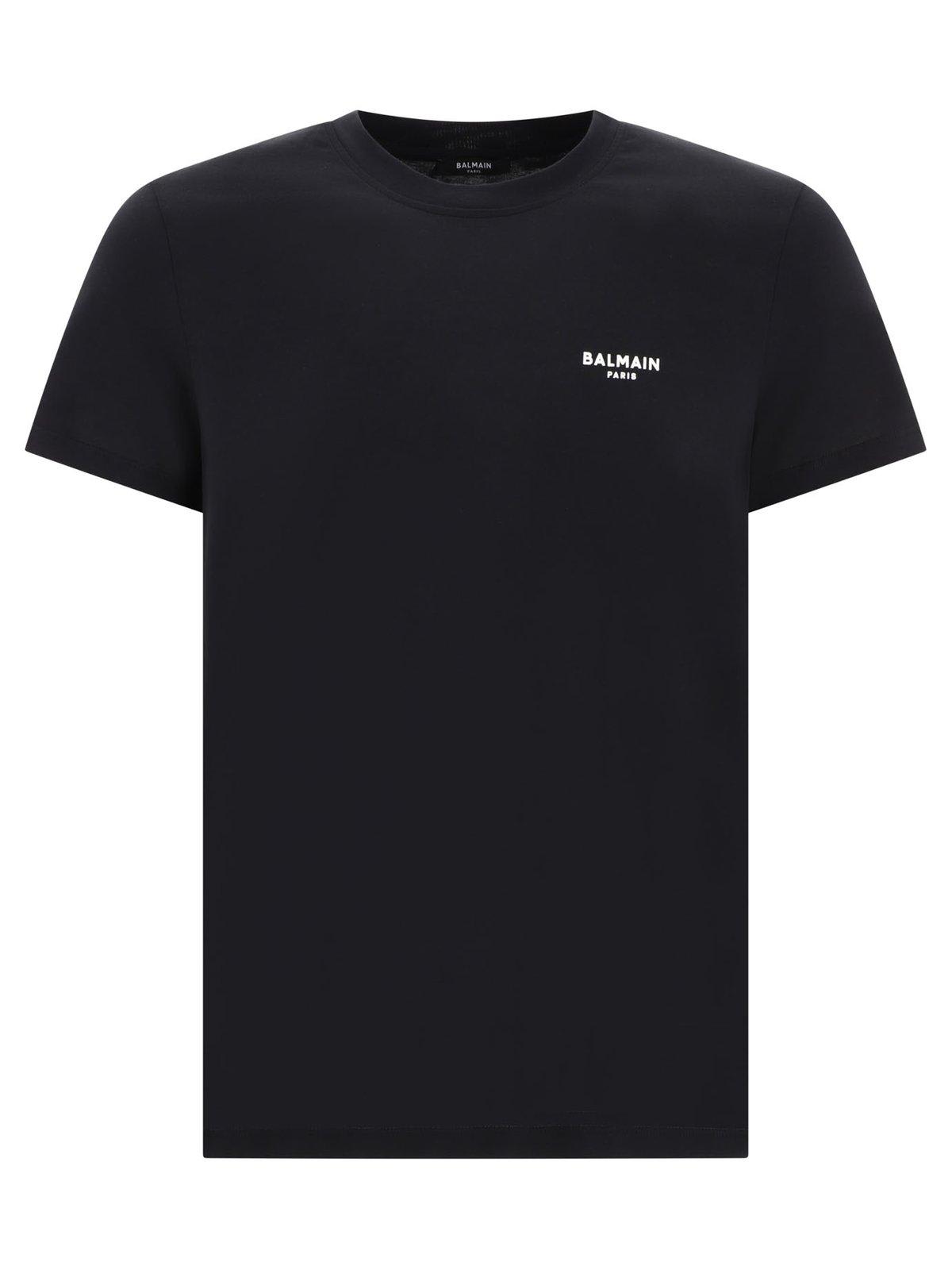 Shop Balmain Logo Flocked Crewneck T-shirt In Nero