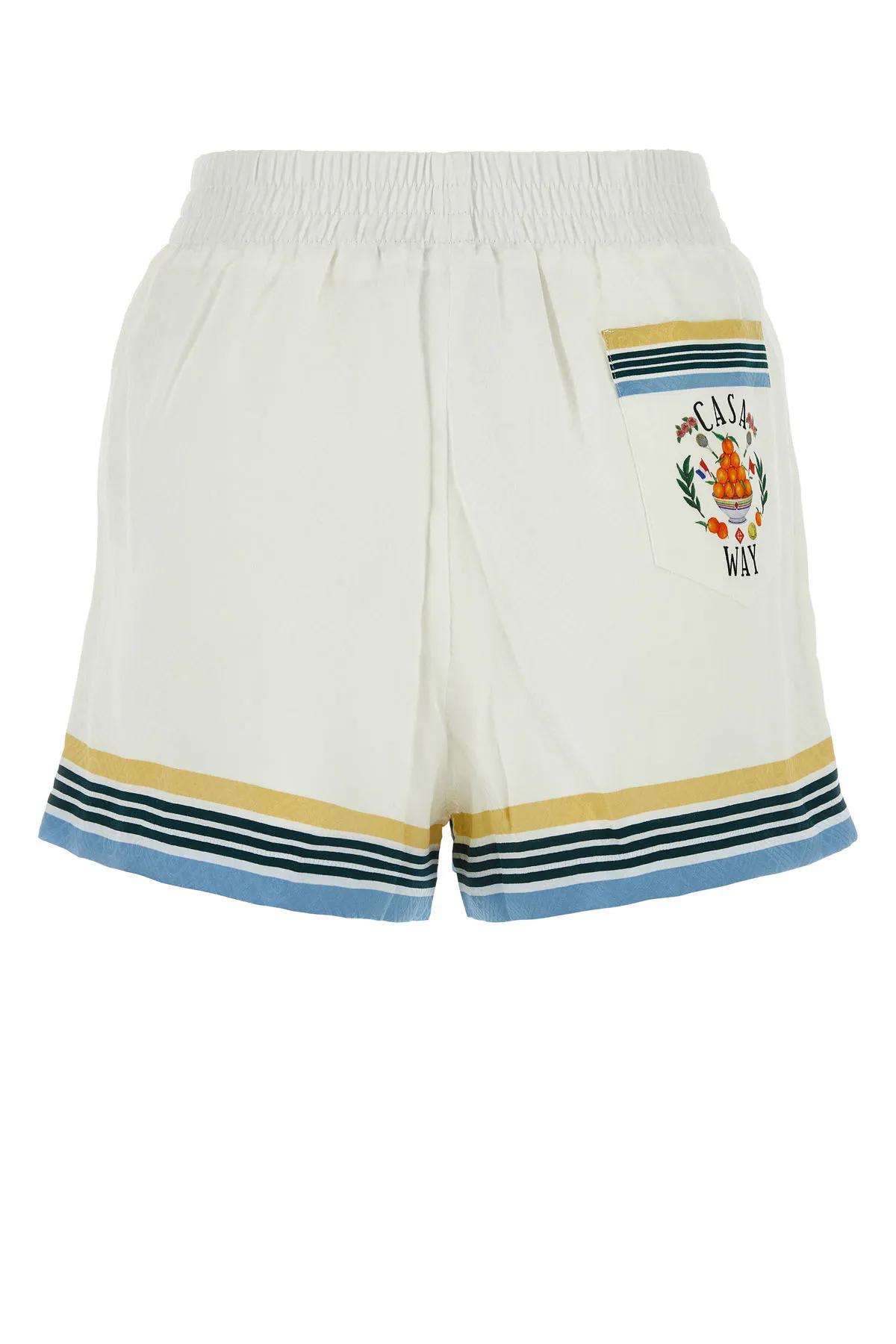 Shop Casablanca White Silk Shorts
