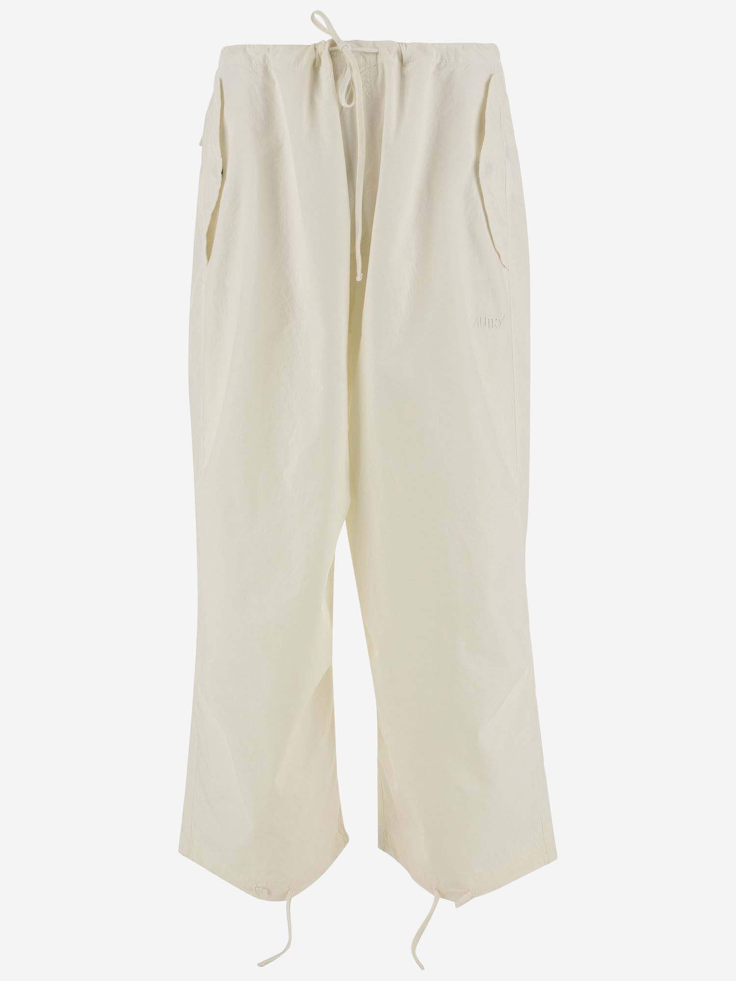 Autry Cotton Trousers With Logo In Crema