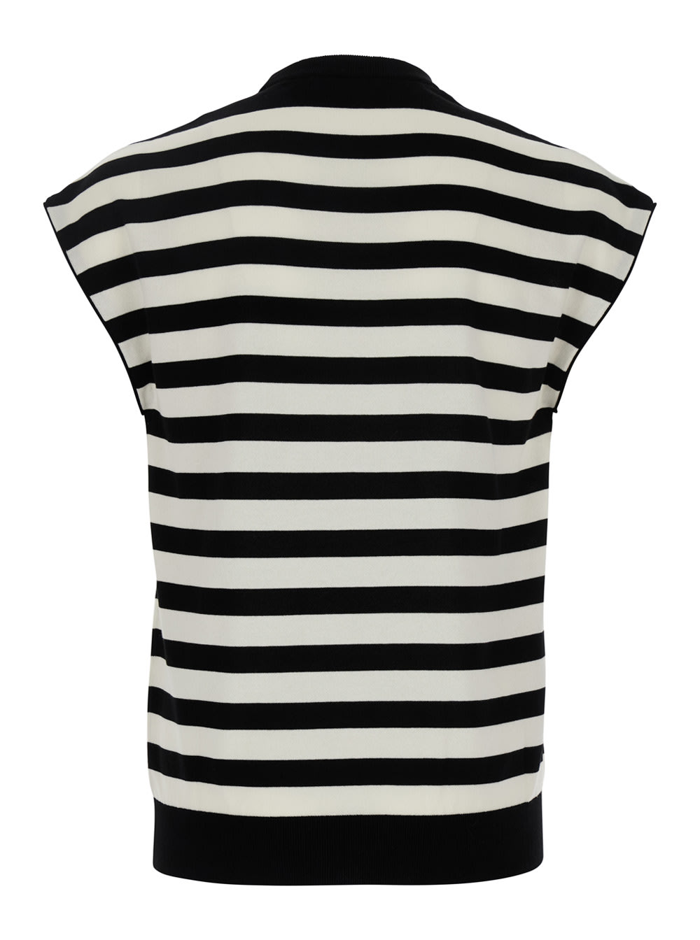 Dolce & Gabbana Black And White Sleeveless Top With Round Neck And All-over Strpied Motif In White
