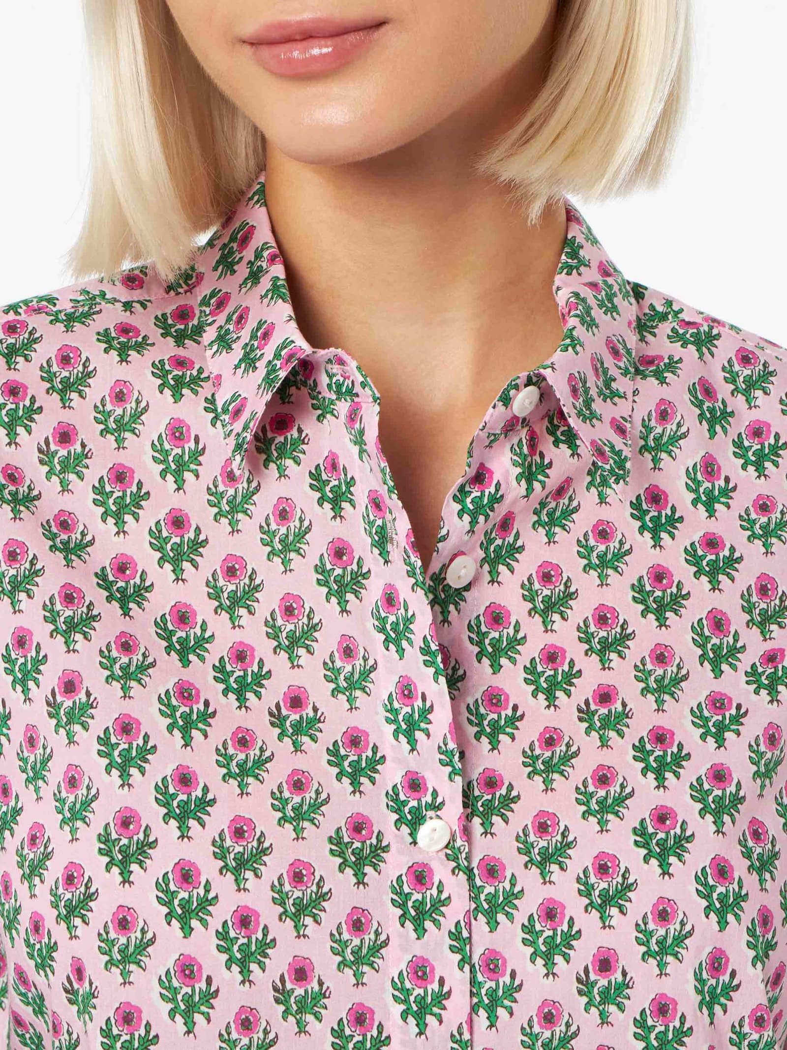 Shop Mc2 Saint Barth Woman Cotton Shirt Brigitte With Flower Print In Pink