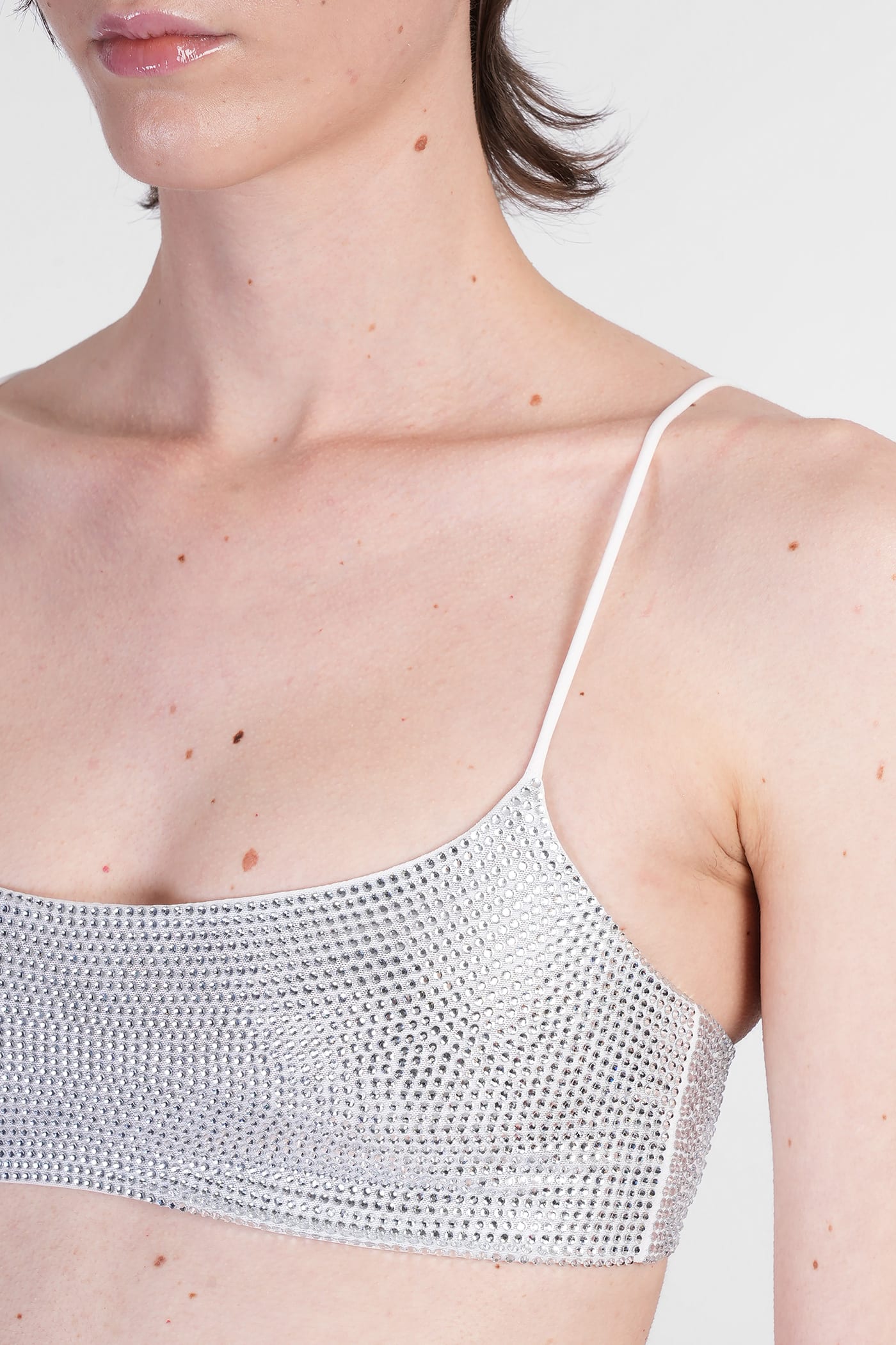 The Andamane Fitted Tulle Bralette Top With Rhinestone Accents