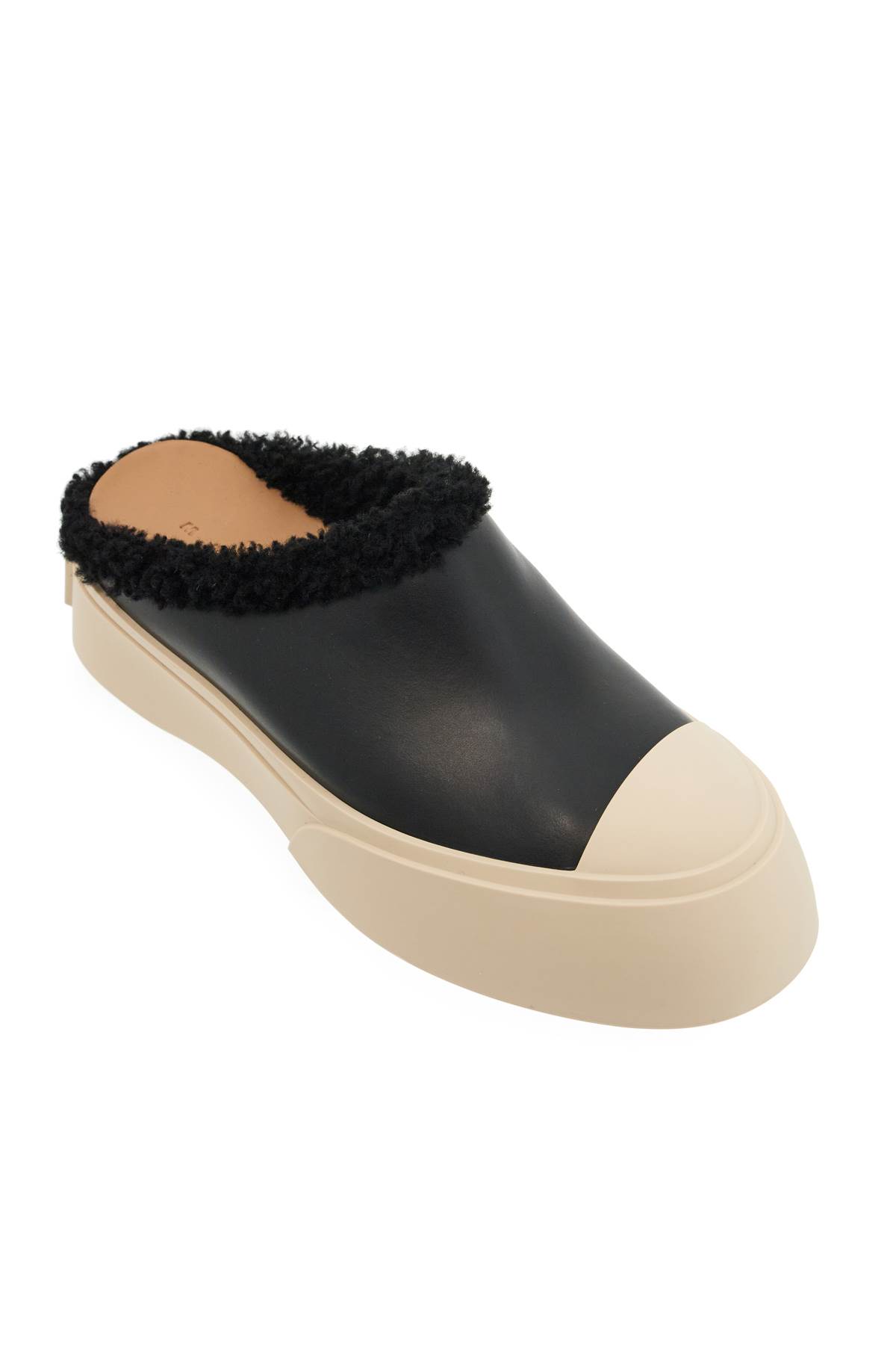 Shop Marni Pablo Leather And Shearling Clog In Black (black)