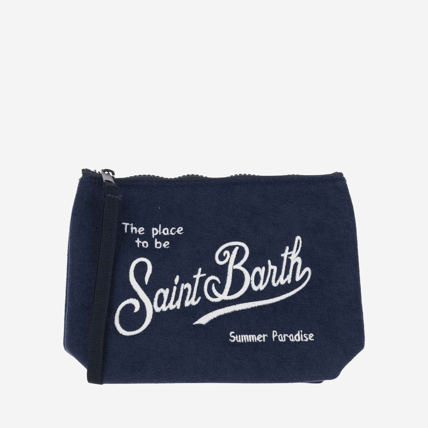 Shop Mc2 Saint Barth Fabric Clutch Bag With Logo In Blue