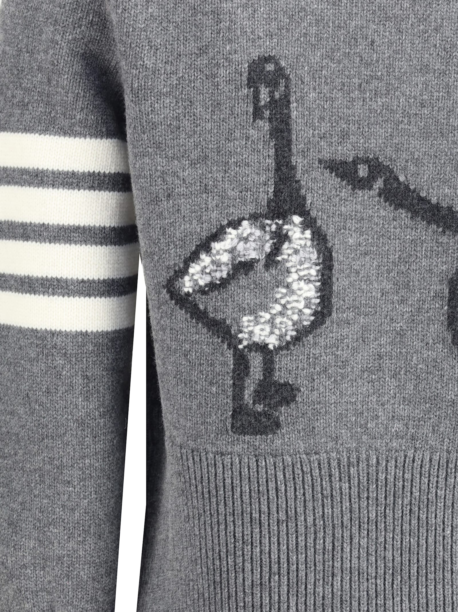 Thom Browne Virgin Wool Cardigan With Embrodery Geese In Gray
