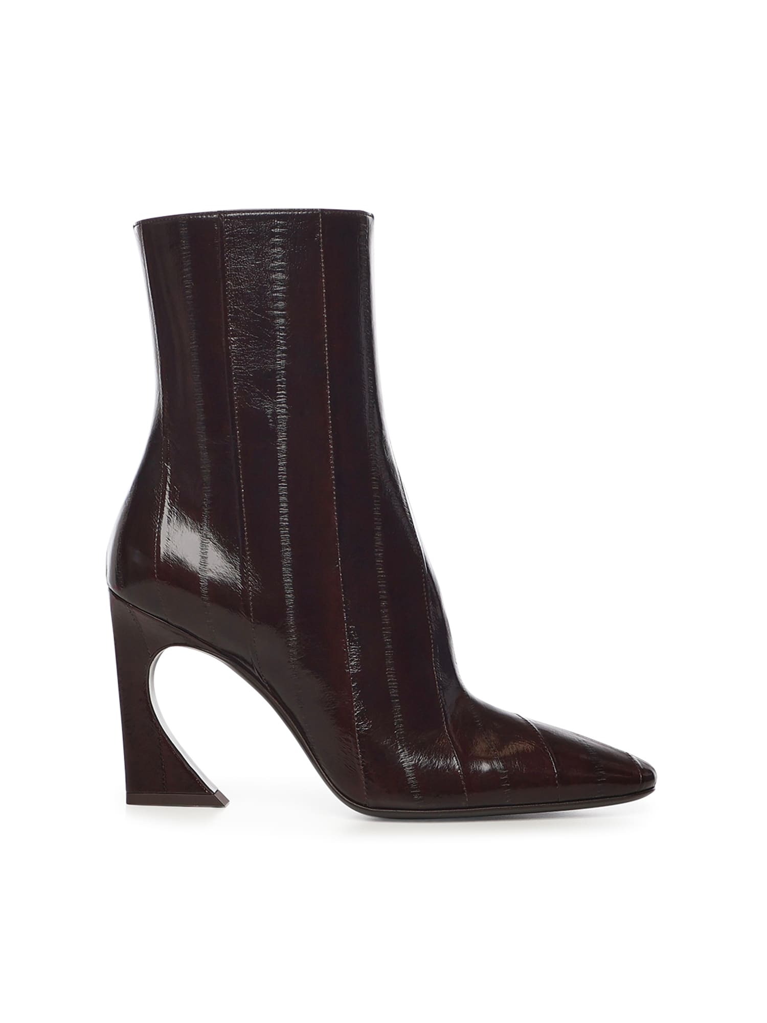 Fendi 95mm Eel Leather Curved Heel Booties In Burgundy