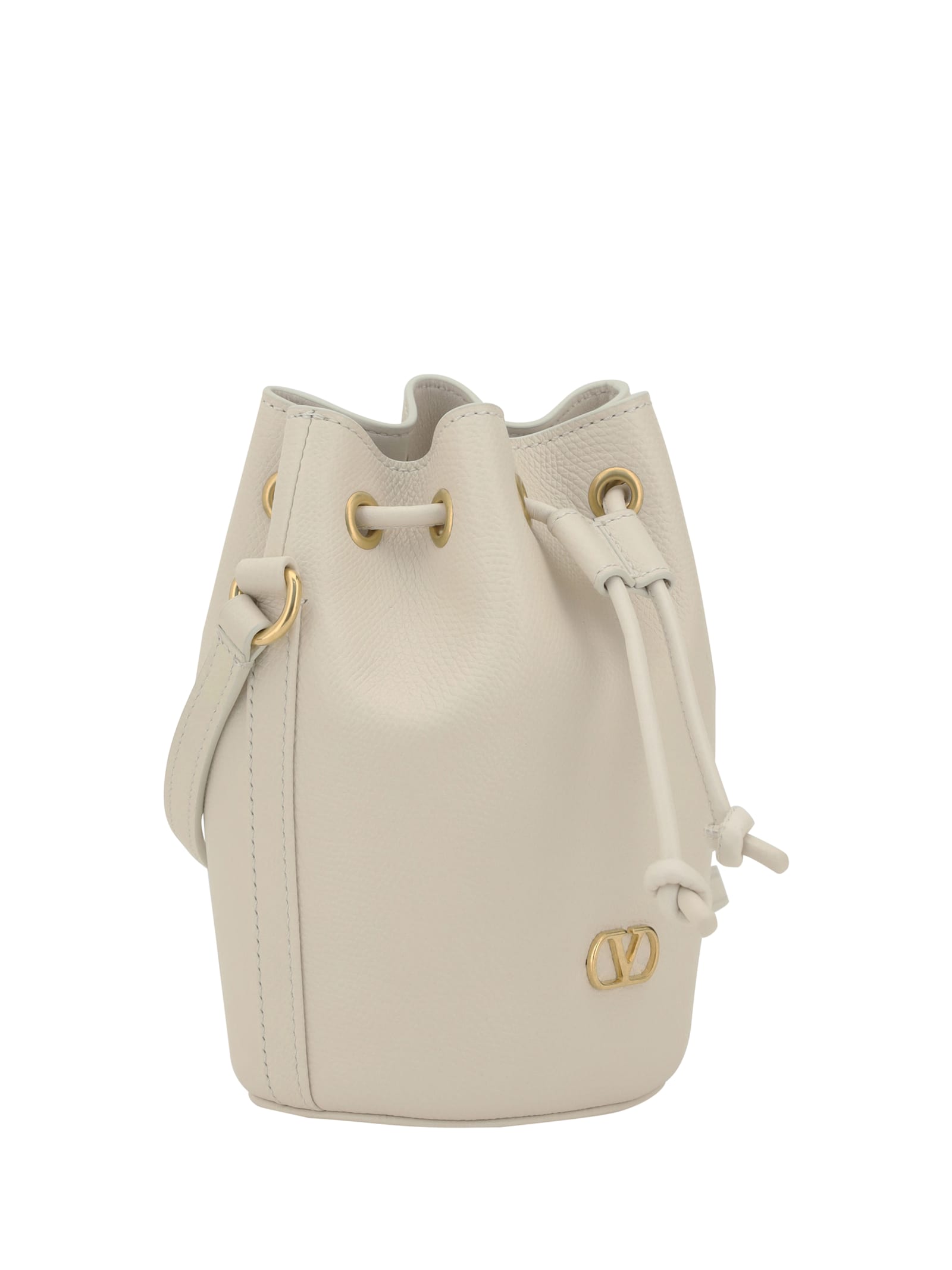 Valentino Mini Vlogo Drawstring Bucket Bag In White