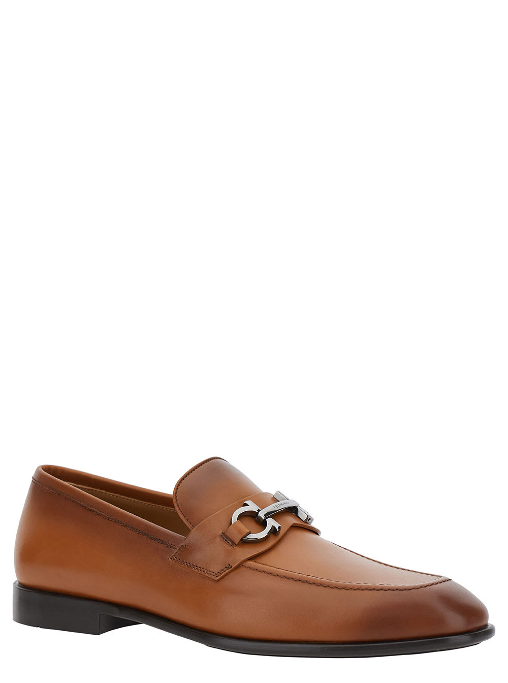 Shop Ferragamo Brown Loafers With Gancini Detail In Leather Man