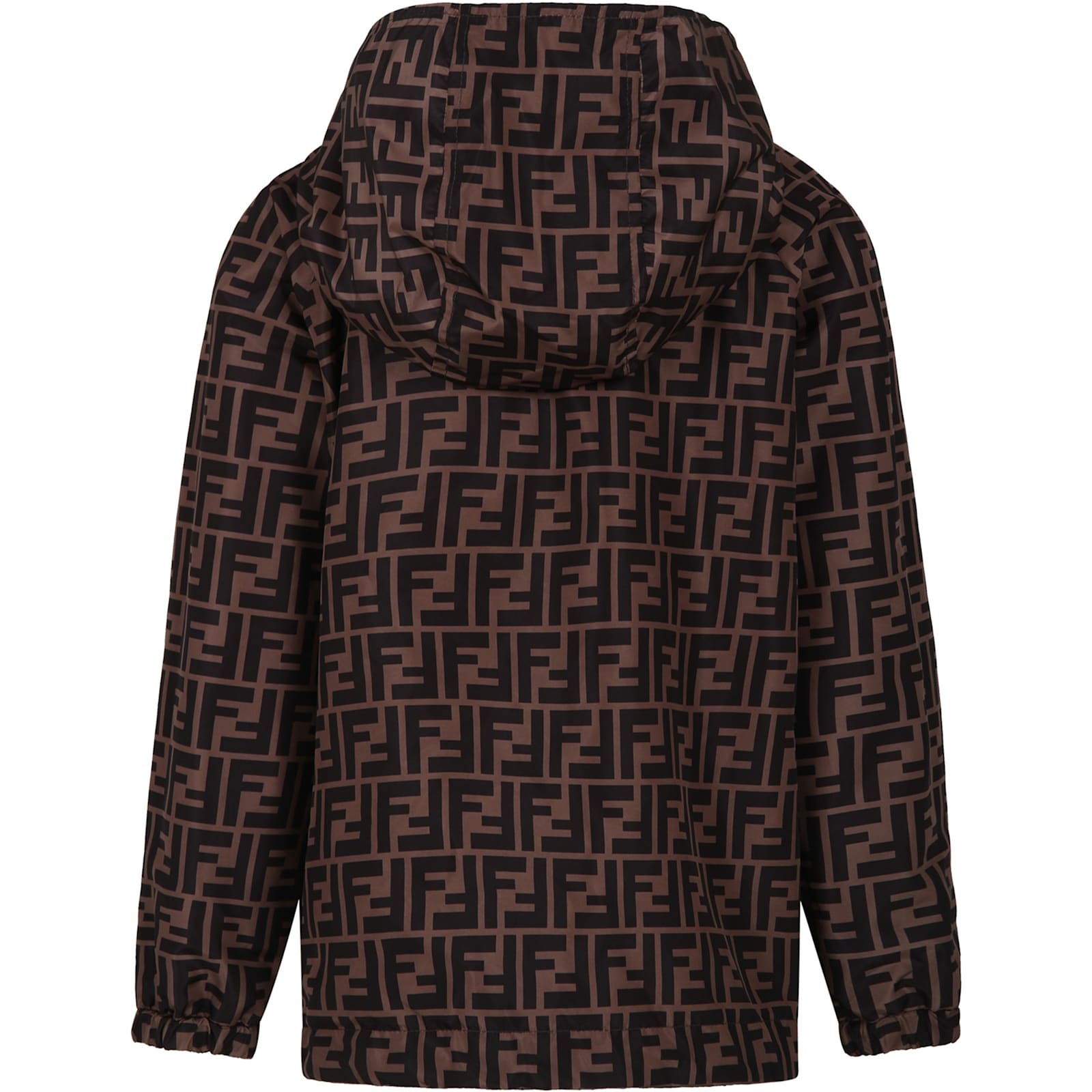 Fendi Black Reversible Raincoat For Kids With Double F In Black