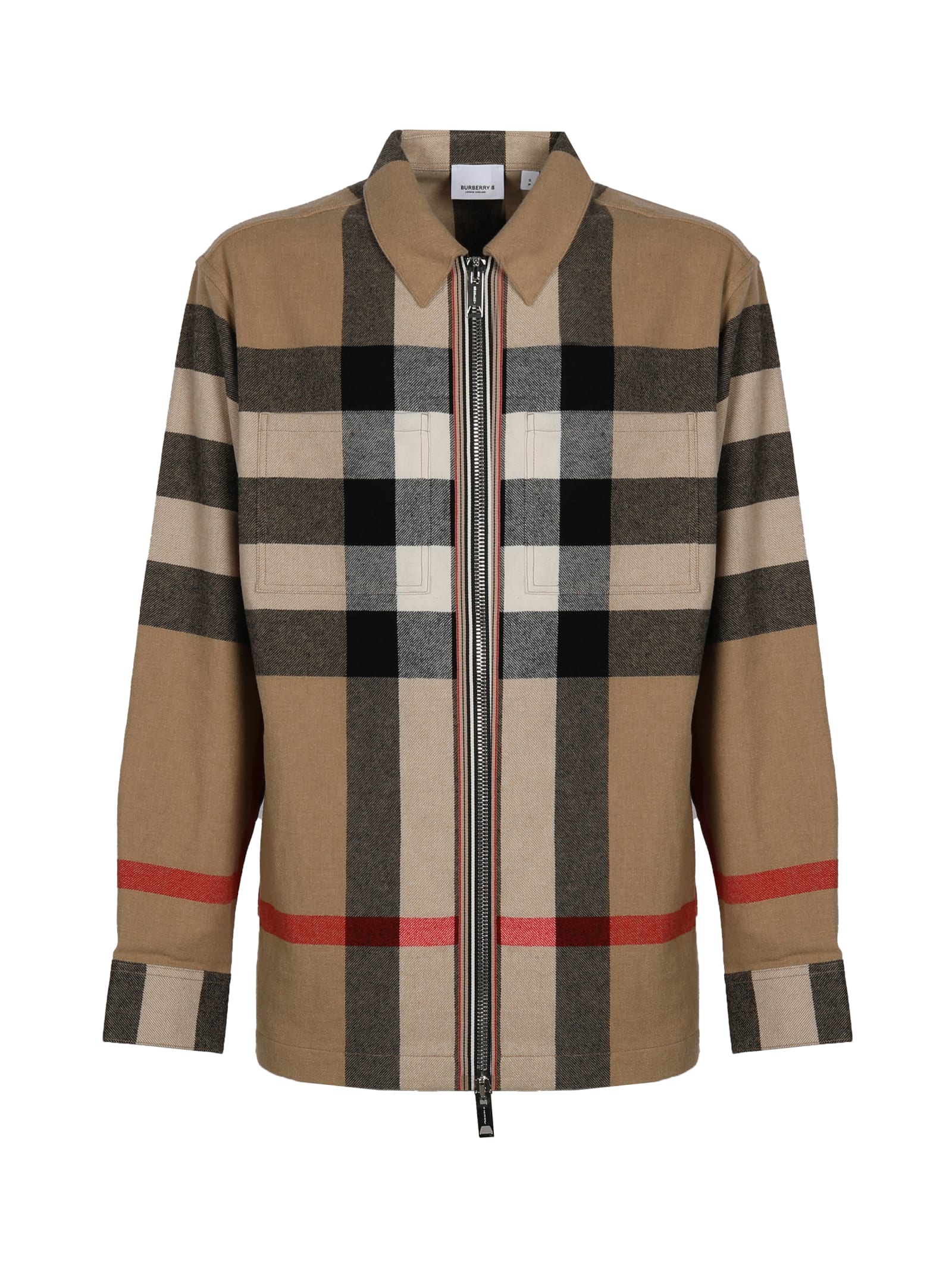 Shop Burberry Oversized Shirt In Wool And Cotton With Exaggerated Check Pattern In Beige