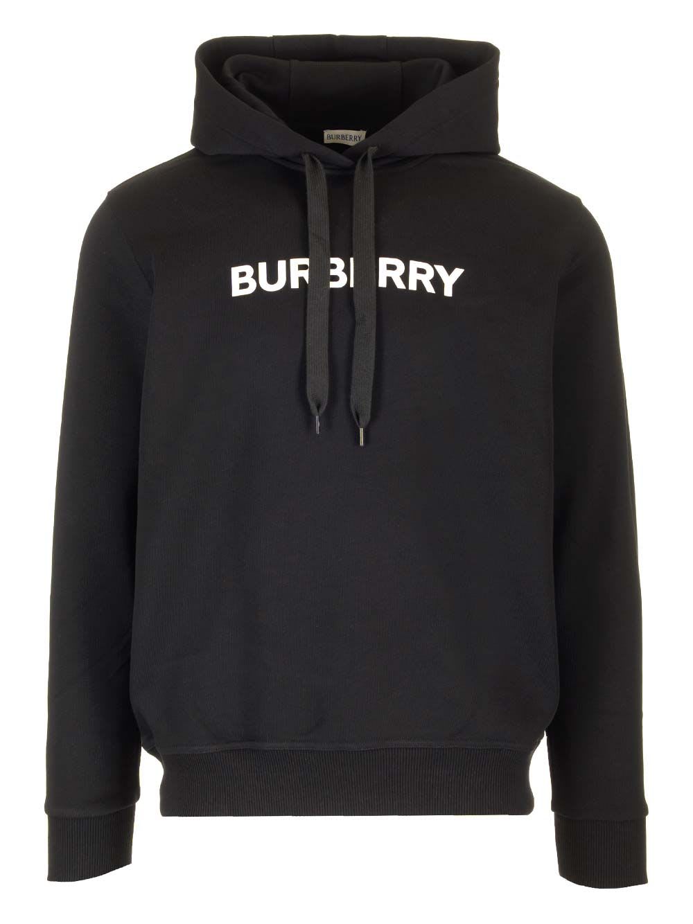 Shop Burberry Cotton Hoodie With Logo In Black