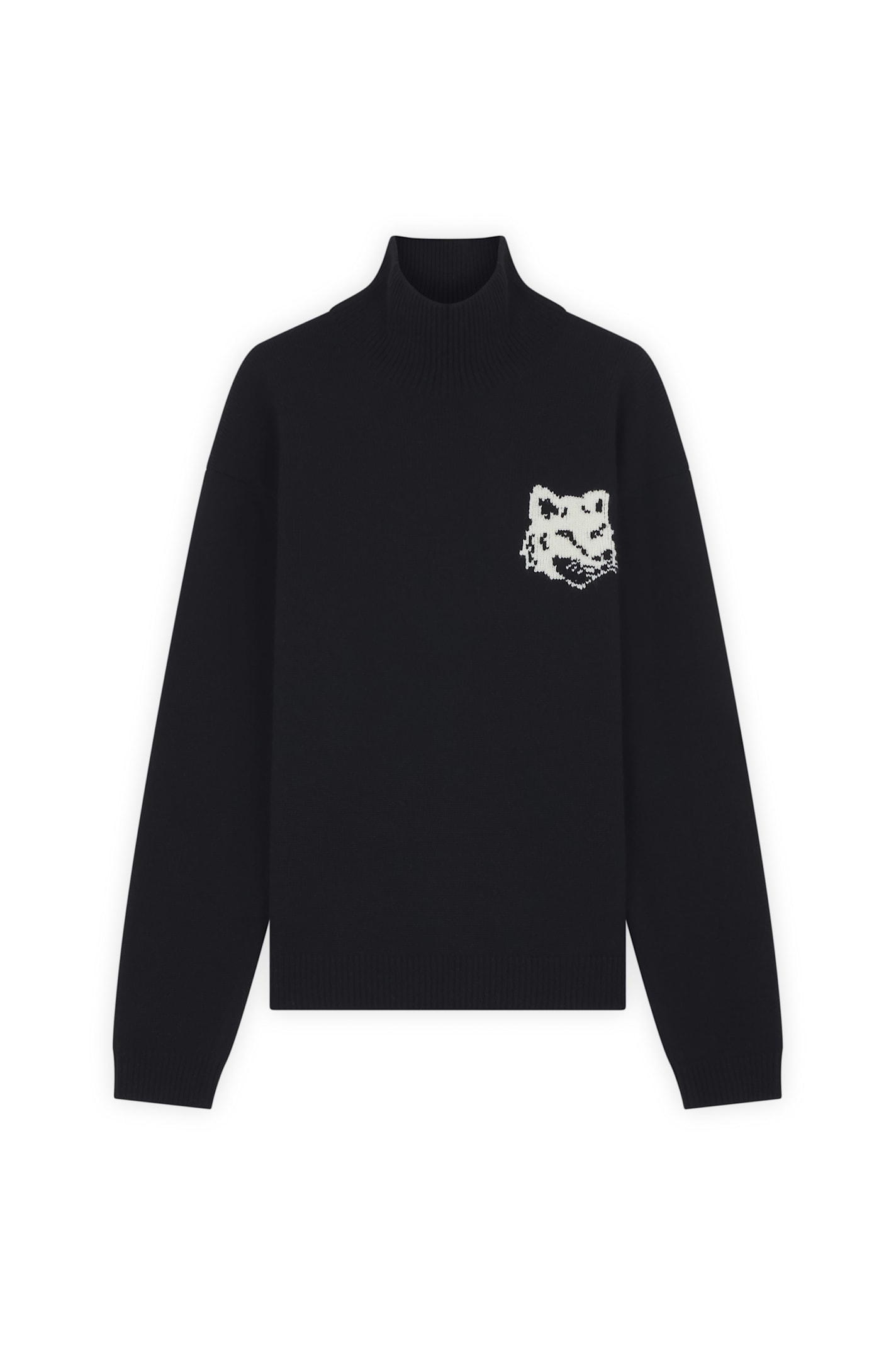 Maison Kitsuné Fox Head Intarsia Comfort High Neck Jumper In Black