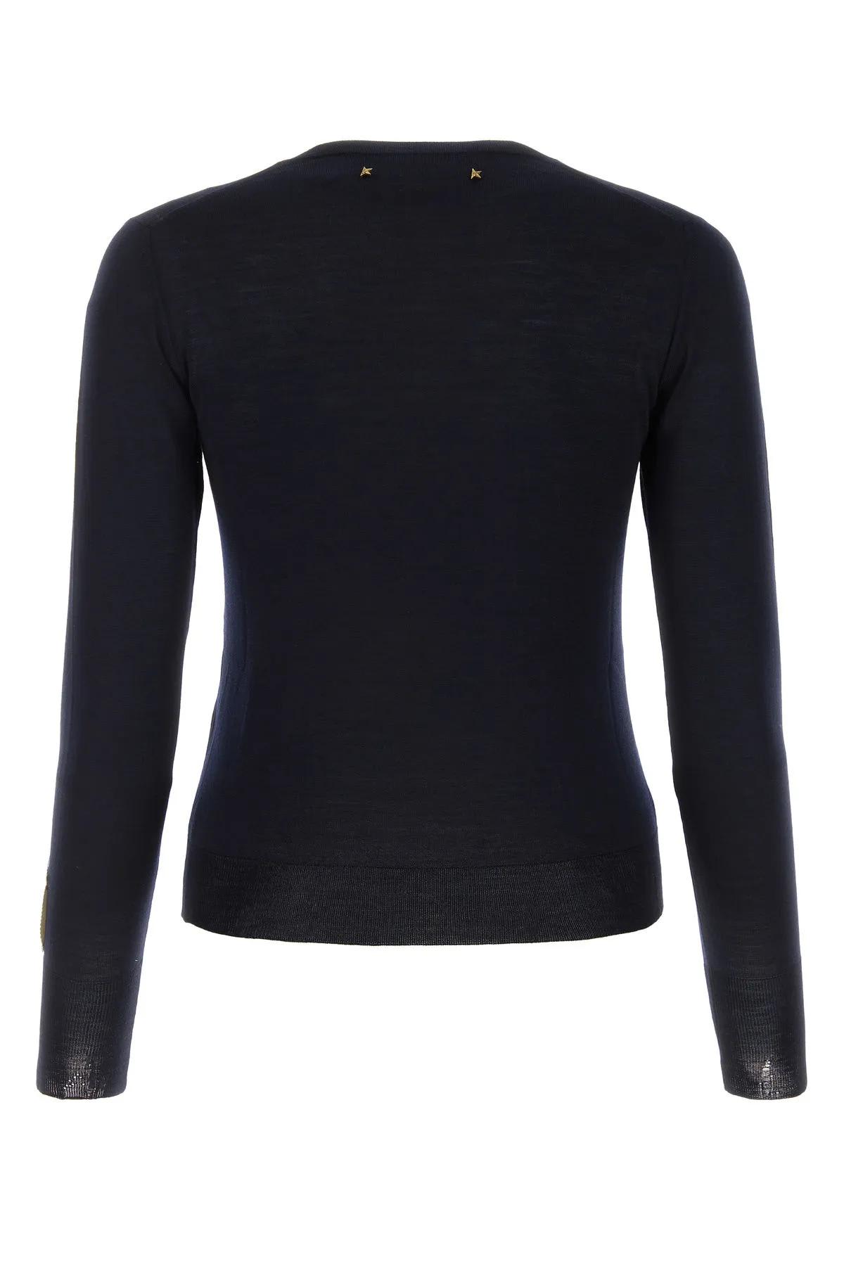 Golden Goose Black Merino Wool Sweater With Golden Applications For Women In Blue